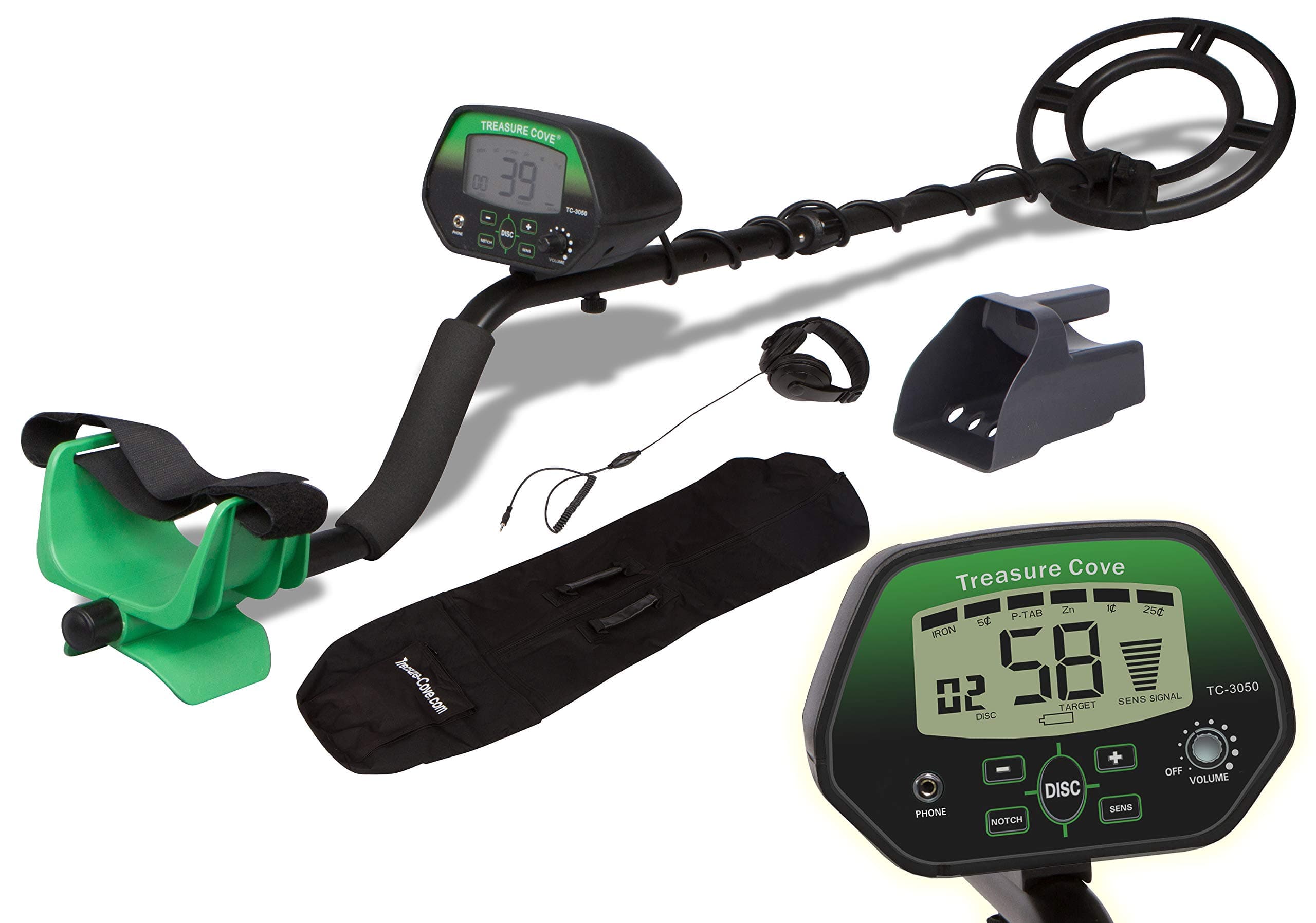 Treasure Cove TC-3050 Professional LCD Digital Display, Easy to Use & Operate, Waterproof Coil, Included: Bag, Scoop, Headphones, Adjustable Height Deluxe High Accuracy Metal Detector Kit for Adults