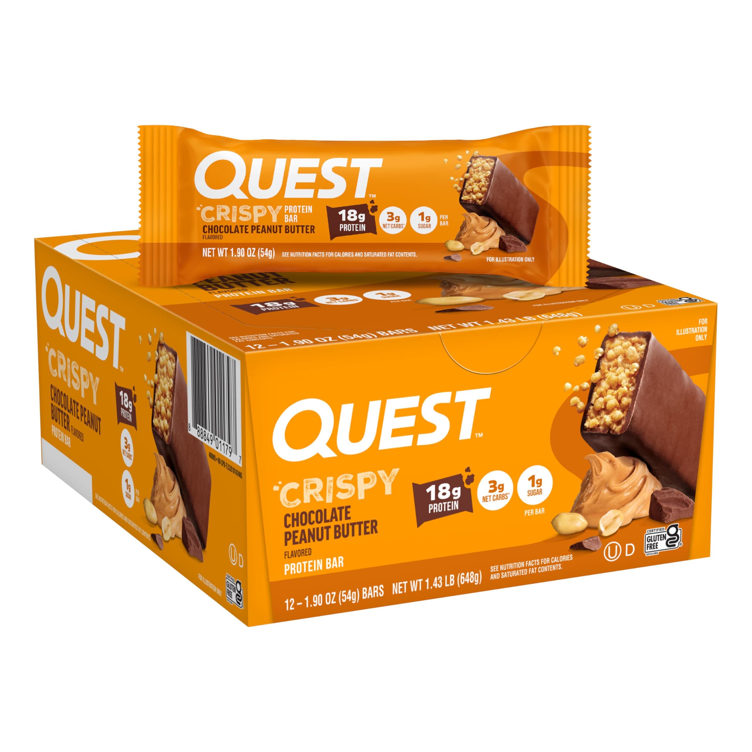 Quest Nutrition Chocolate Peanut Butter Hero Bar - 12 Count, Quest Neutral, Hero Protein Bar, Chocolate Peanut Butter, 12 Count