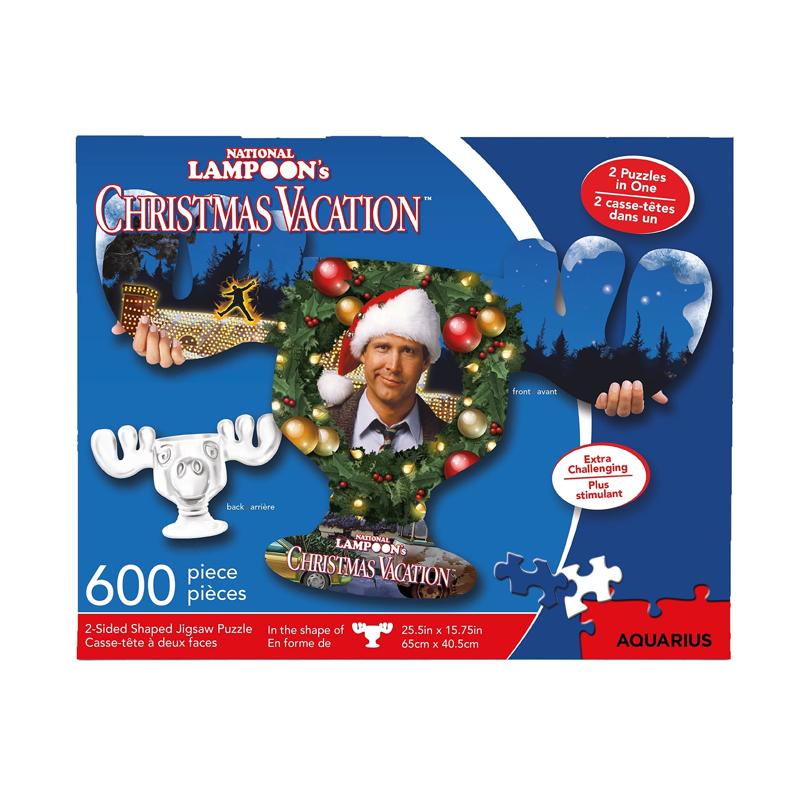AQUARIUS National Lampoon's Christmas Vacation Moose Mug Puzzle (2-Sided Shaped 600 Piece Jigsaw Puzzle) - Officially Licensed Merchandise & Collectibles - 25.5 x 15.75 in
