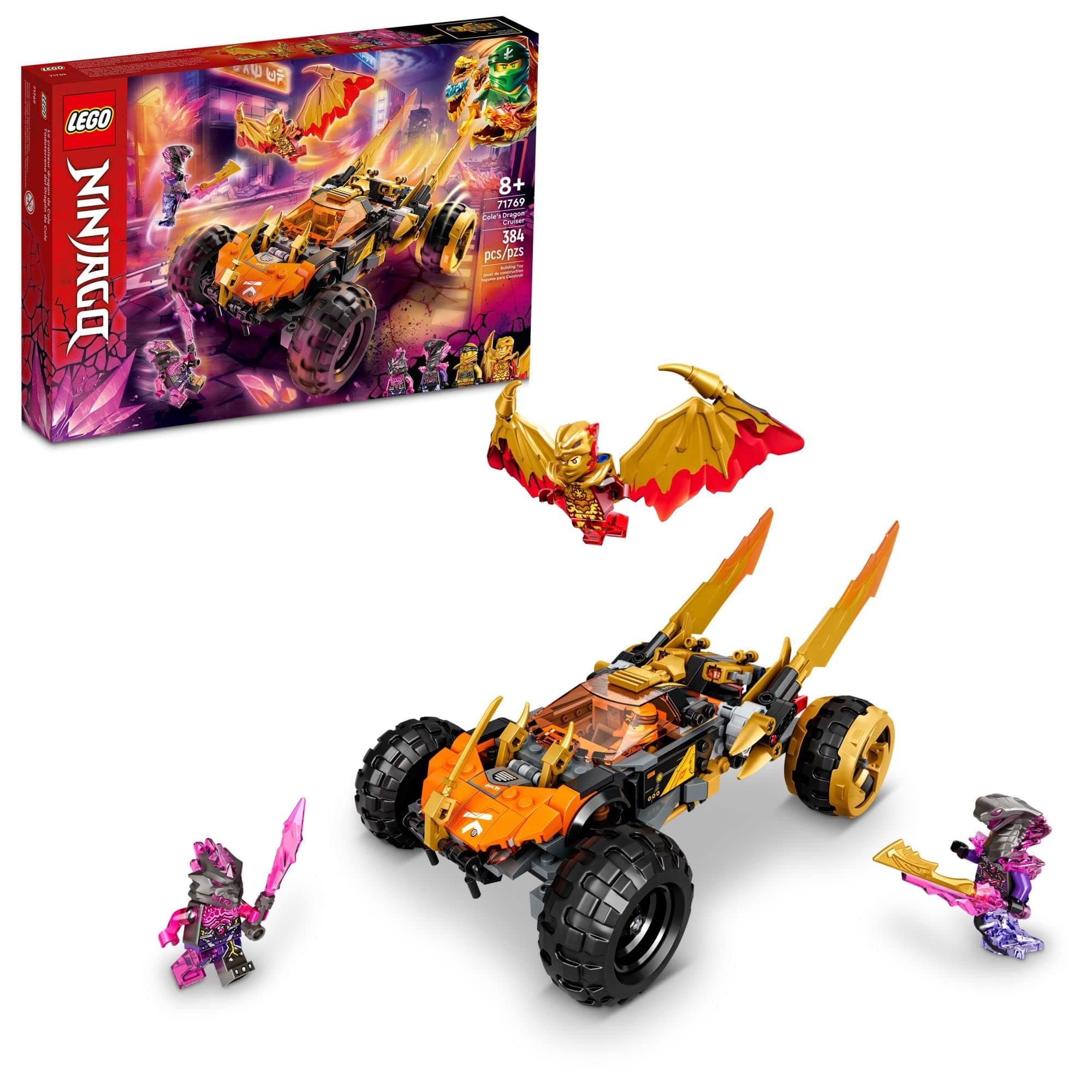 71769 Ninjago Cole's Dragon Cruiser for 2022 Crystallized TV Series with 384 Pieces and 4 Minifigures