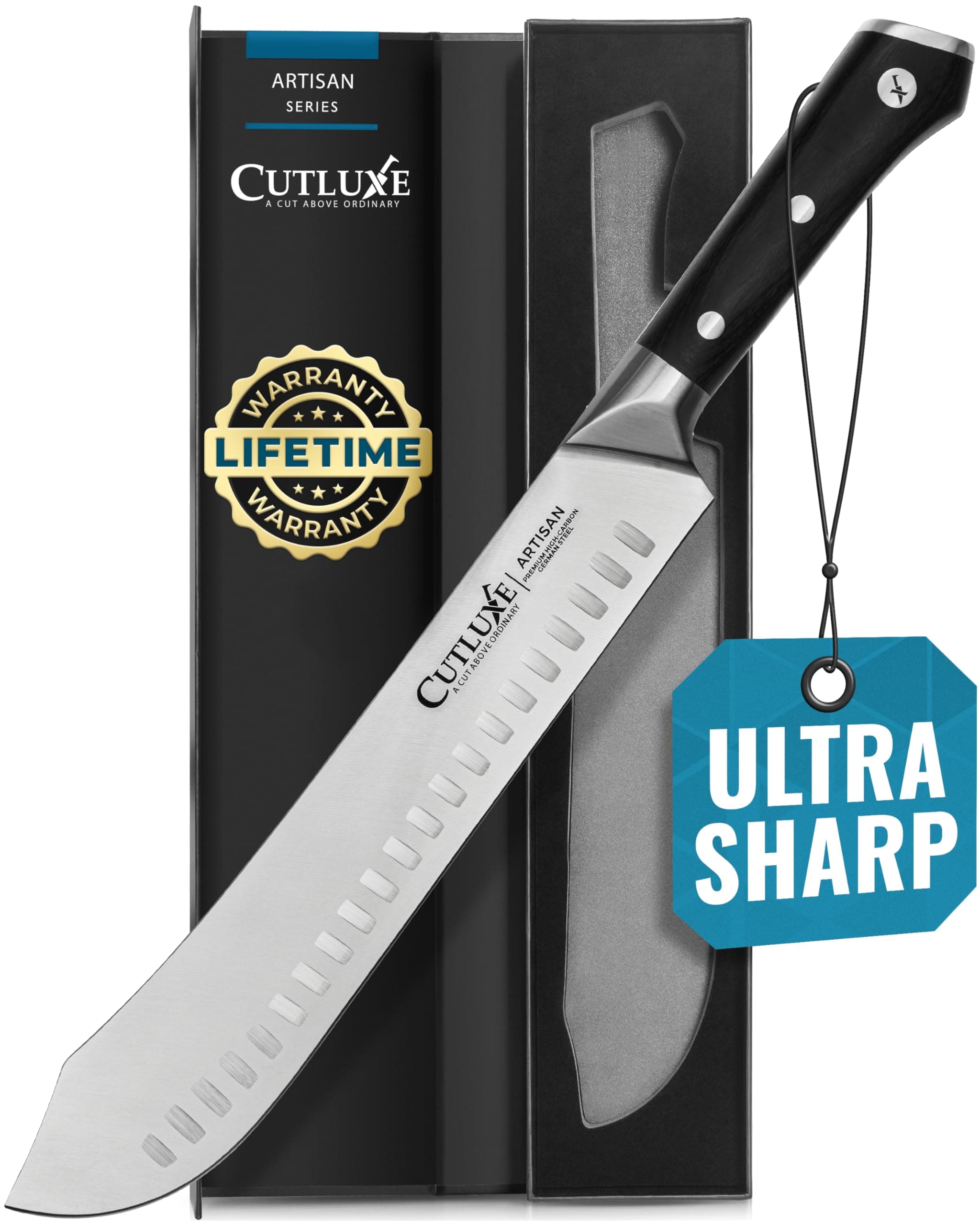 Cutluxe Bullnose Butcher & Breaking Knife - 10 Inch Forged High Carbon German Steel Full Tang & Razor Sharp Ergonomic Handle Design Artisan Series