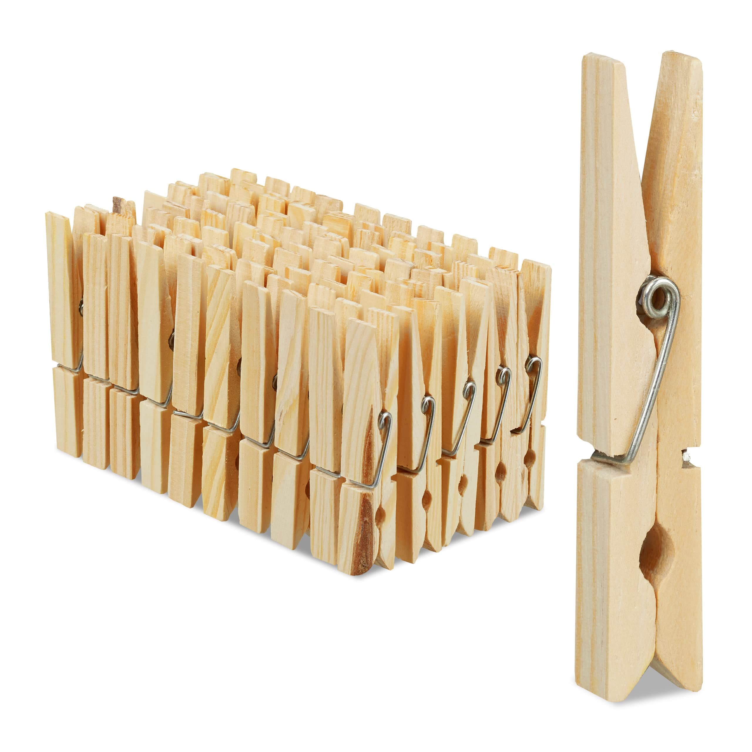 Relaxdays Wooden Clothes Pegs, Set of 100, Large, Natural, Pack of 100, 1 x 1.4 x 7 cm
