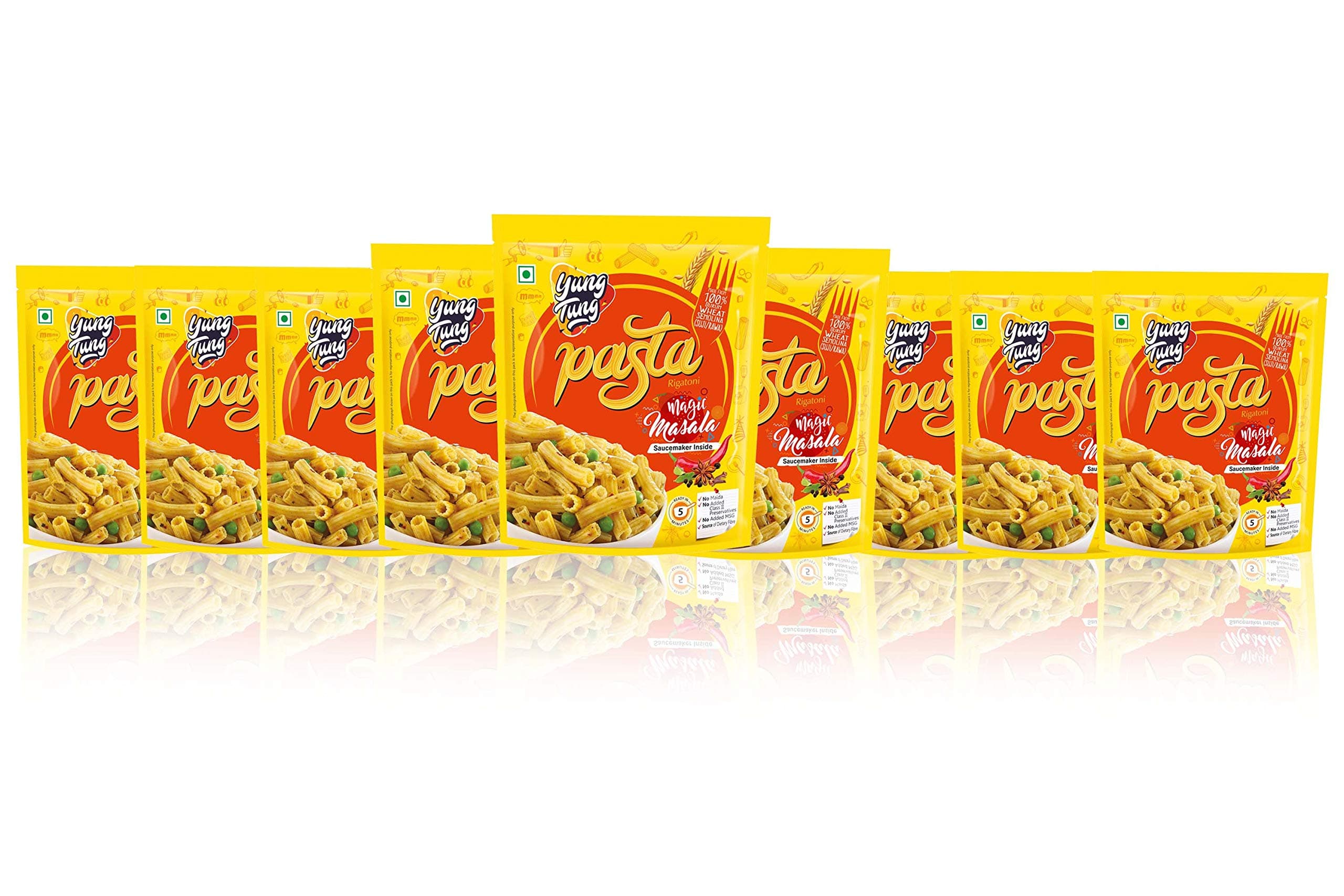 YUNG TUNG Instant Pasta with Saucemaker (Magic Masala) - Pack of 10 (67gmX10) I No Maida I 100% Durum Wheat Semolina I Ready in 5 Minutes I 100% Suji I Instant Food I Pasta I Indian Masala
