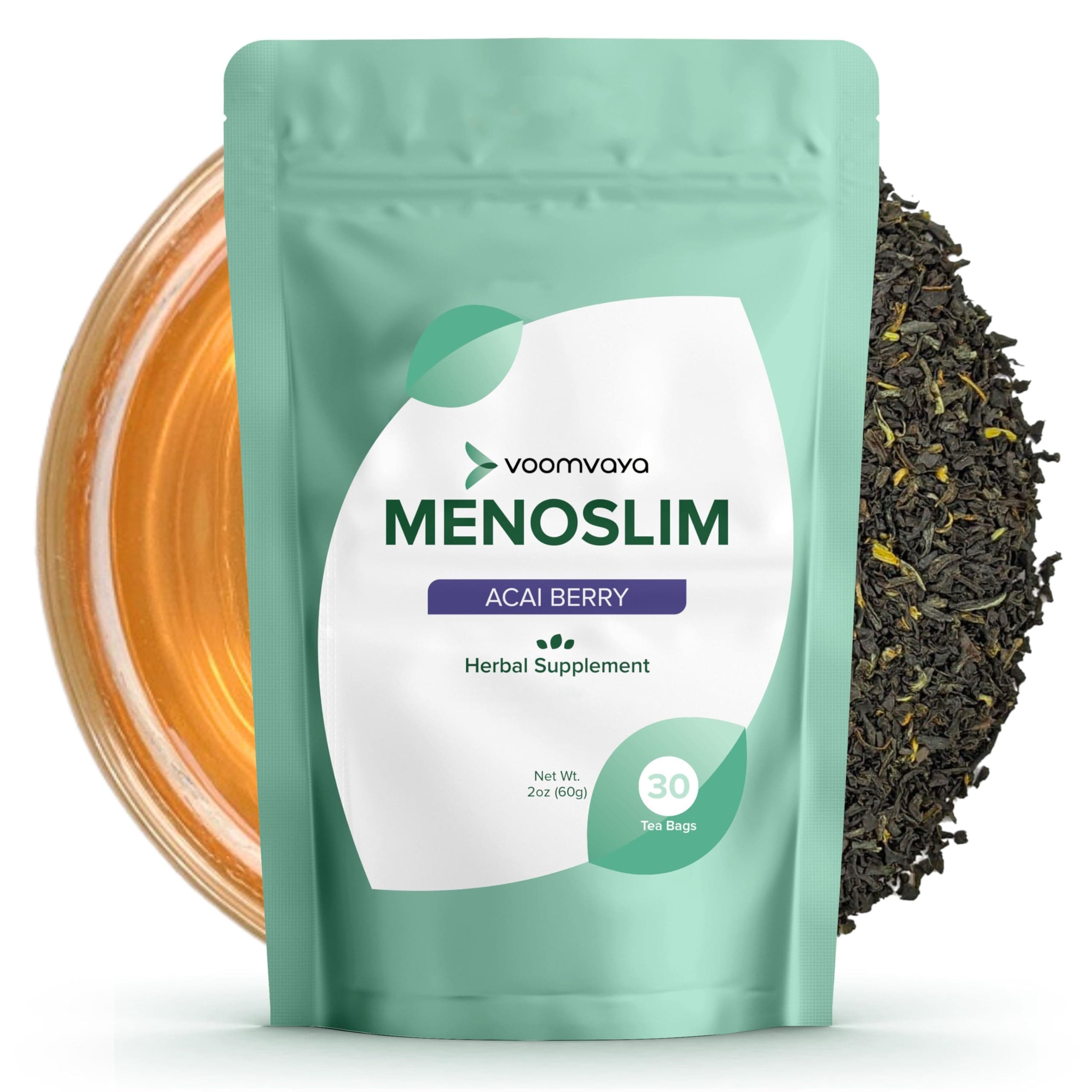 VoomVaya MenoSlim Tea – Menopause & Perimenopause Supplement for Women – Supports Healthy Metabolism & Overall Wellness – Acai Berry Flavor – 30 Tea Bags