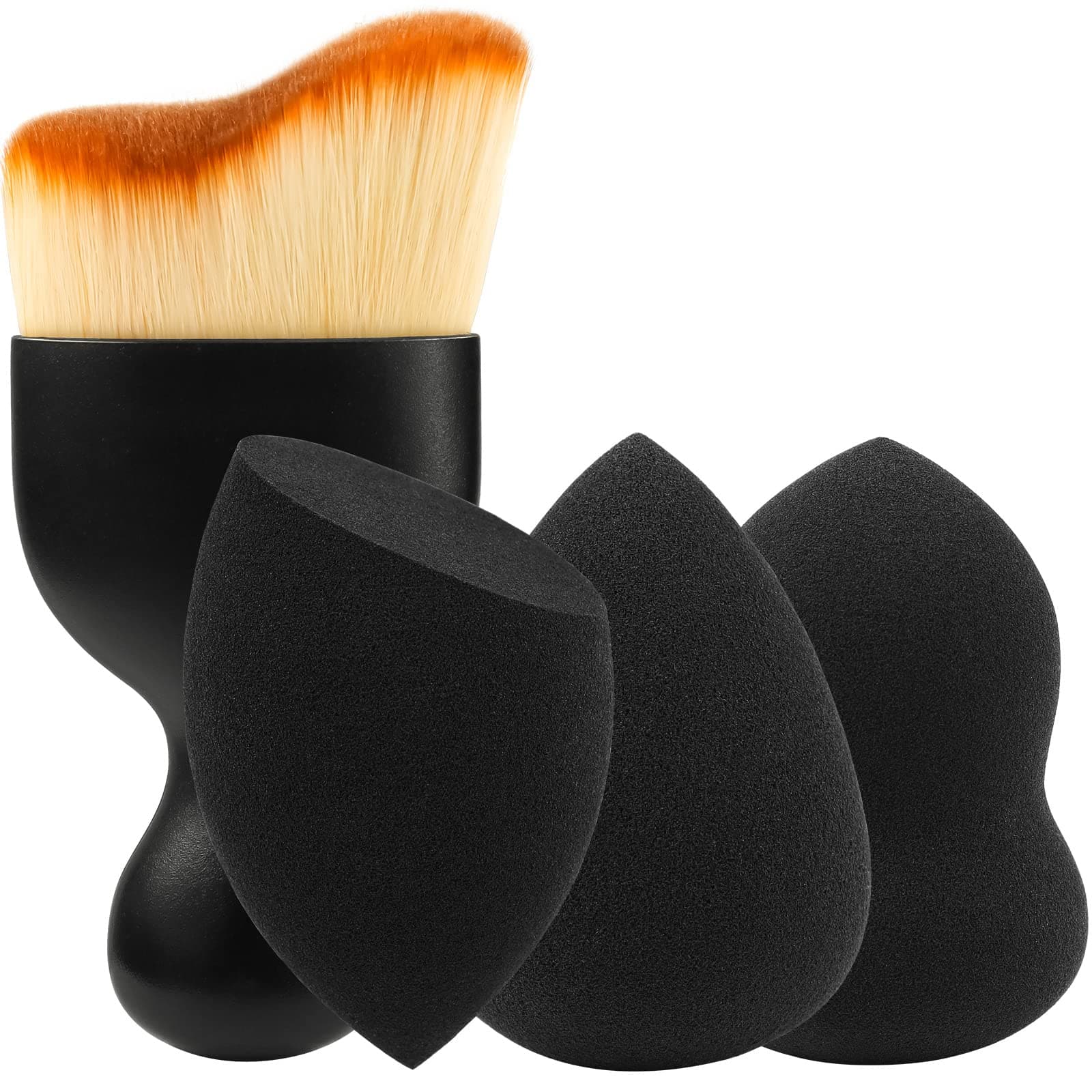 BEAKEY 3+1 Pcs Makeup Sponges with Kabuki Contour Brush, Beauty Sponge Blenders with 3 Shapes for Liquid Foundation, Cream and Powder (3 Tap Paw Sponges+ 1 Contour Brush)
