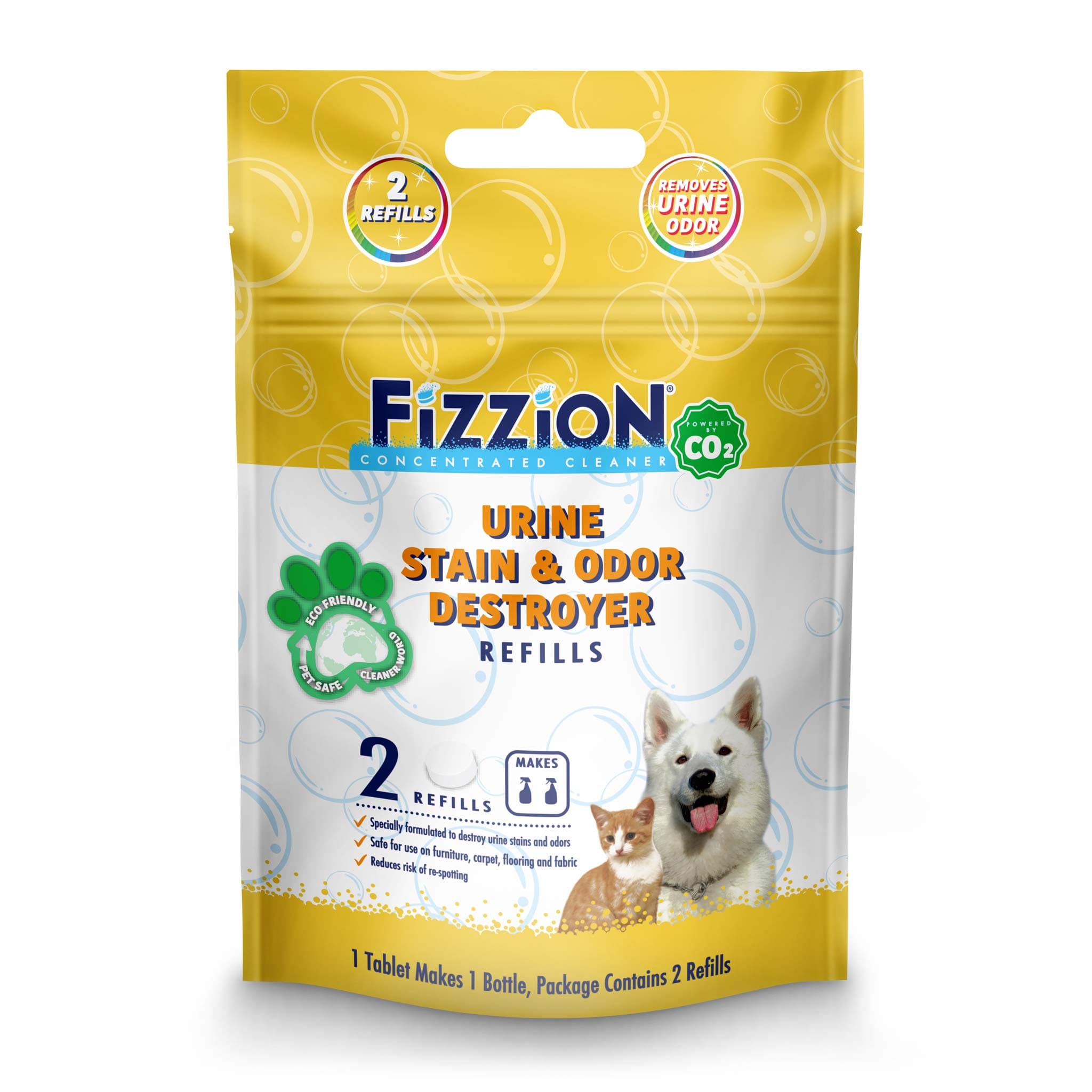 FizzionUrine Pet Stain and Odor Destroyer - Removes Pet Urine Stains and Odors Safely with The Professional Cleaning Power of CO2 (2 Tablets)