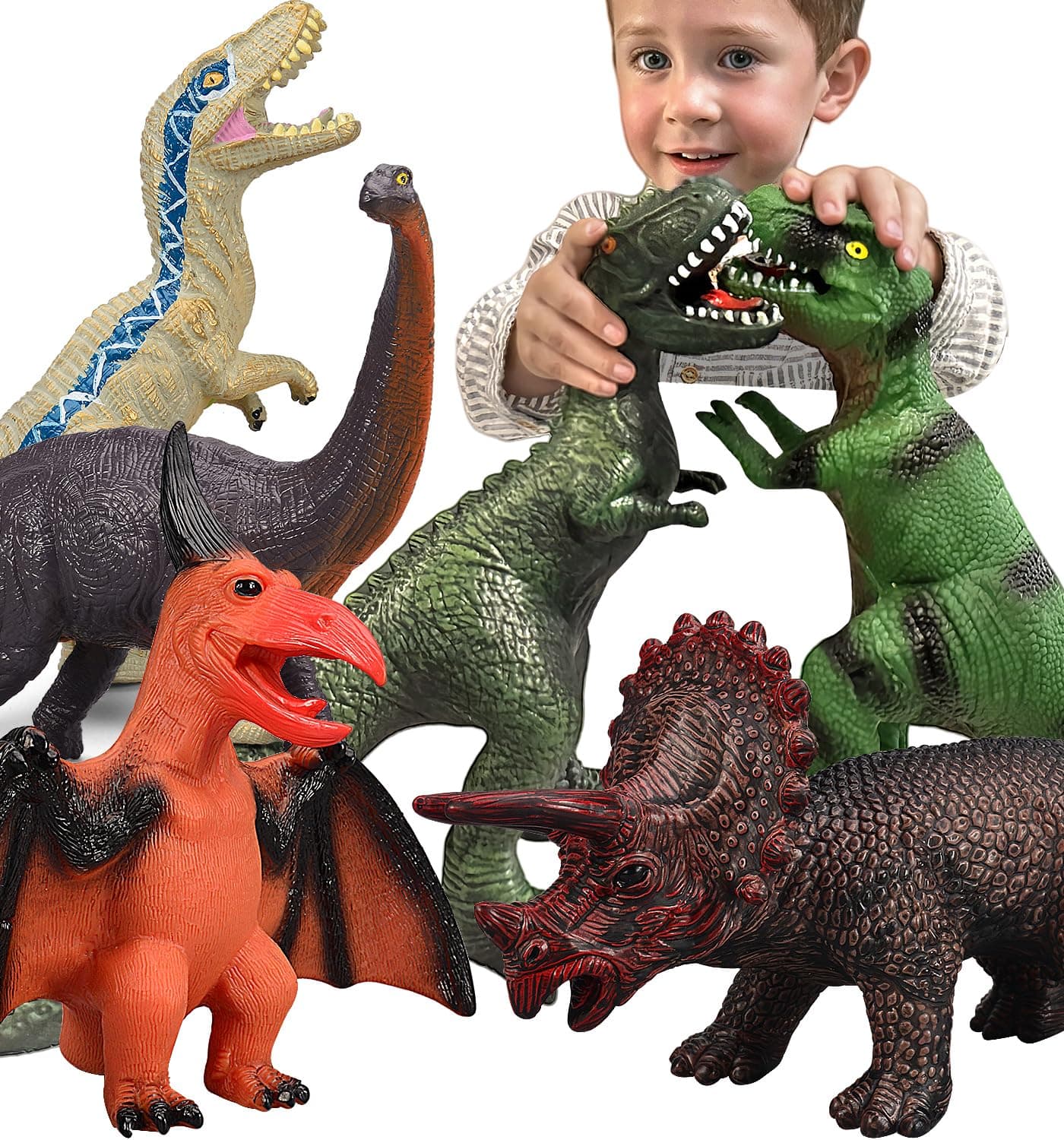6 Piece Jumbo Dinosaur Toys for Kids and Toddlers 3-5, Large Soft Figures for Dinosaur Lovers - Perfect Party Favors, Birthday Gifts