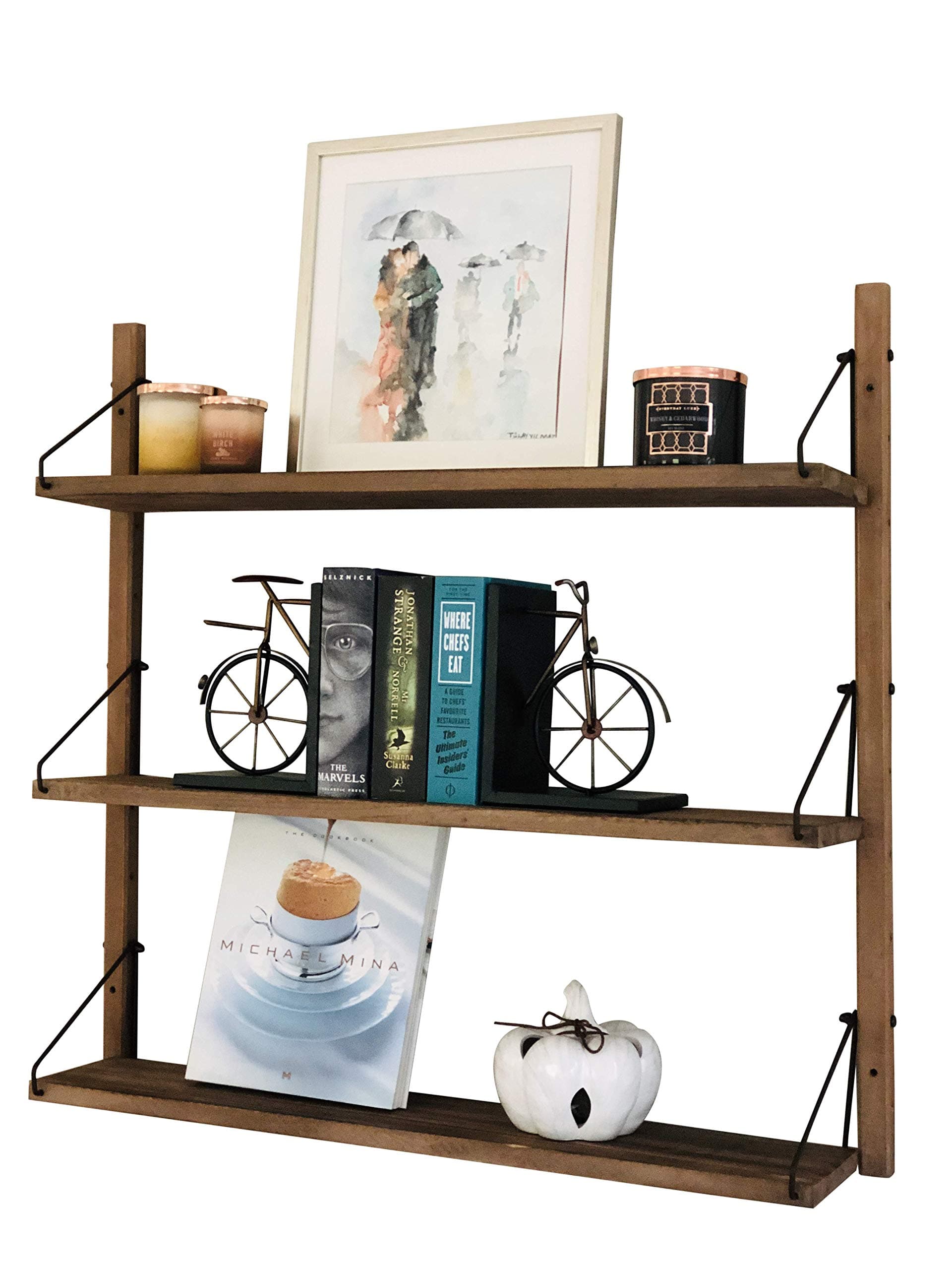 WOMIR Avignon Home Rustic Wood Floating Shelves - Wall Storage Shelves for Living Room, Bedroom, Bathroom, Kitchen - Wall Mounted Hanging Shelves - Vintage Style Shelf Décor (Brown, 32 inches)