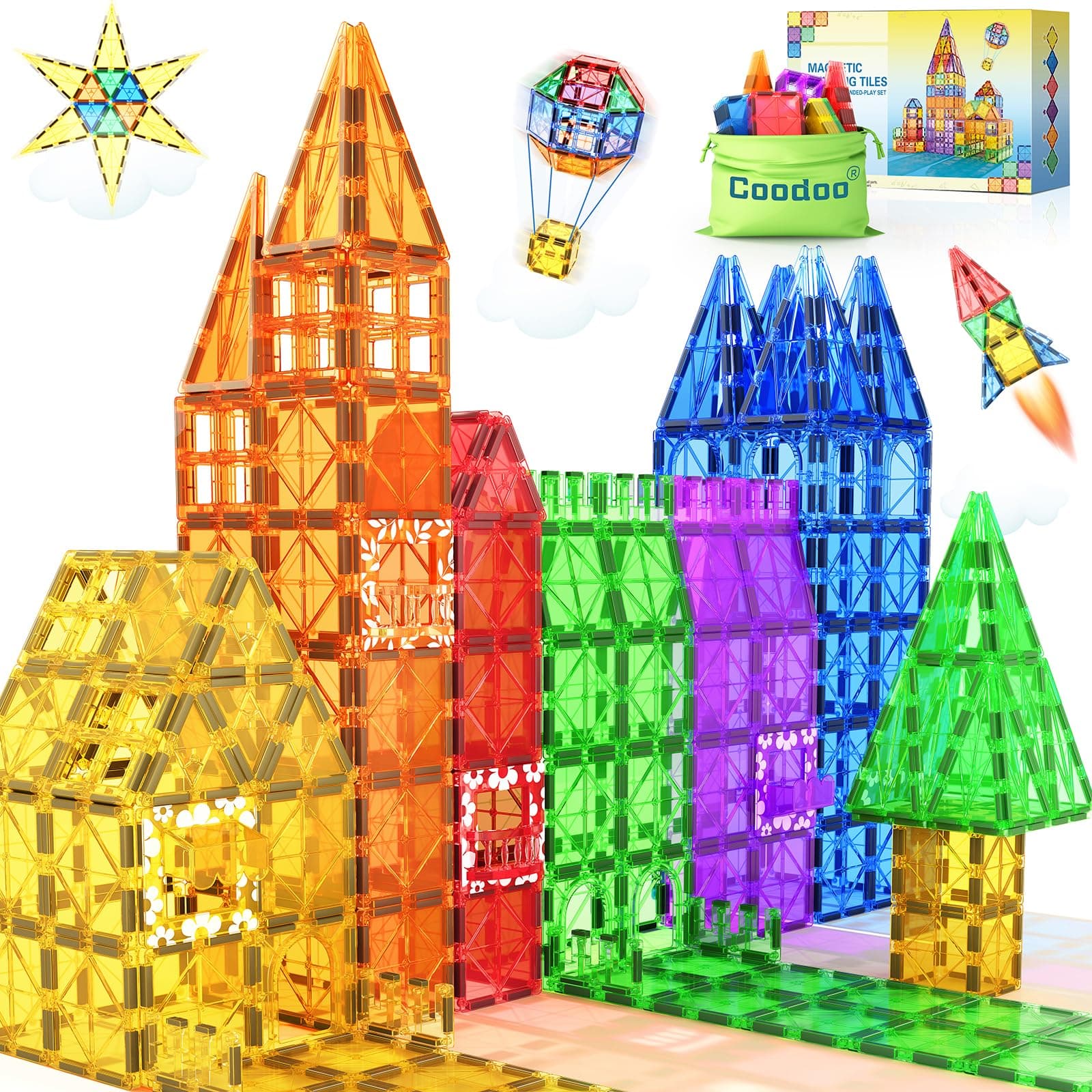 60 PCS Magnetic Building Tiles Kids Toys