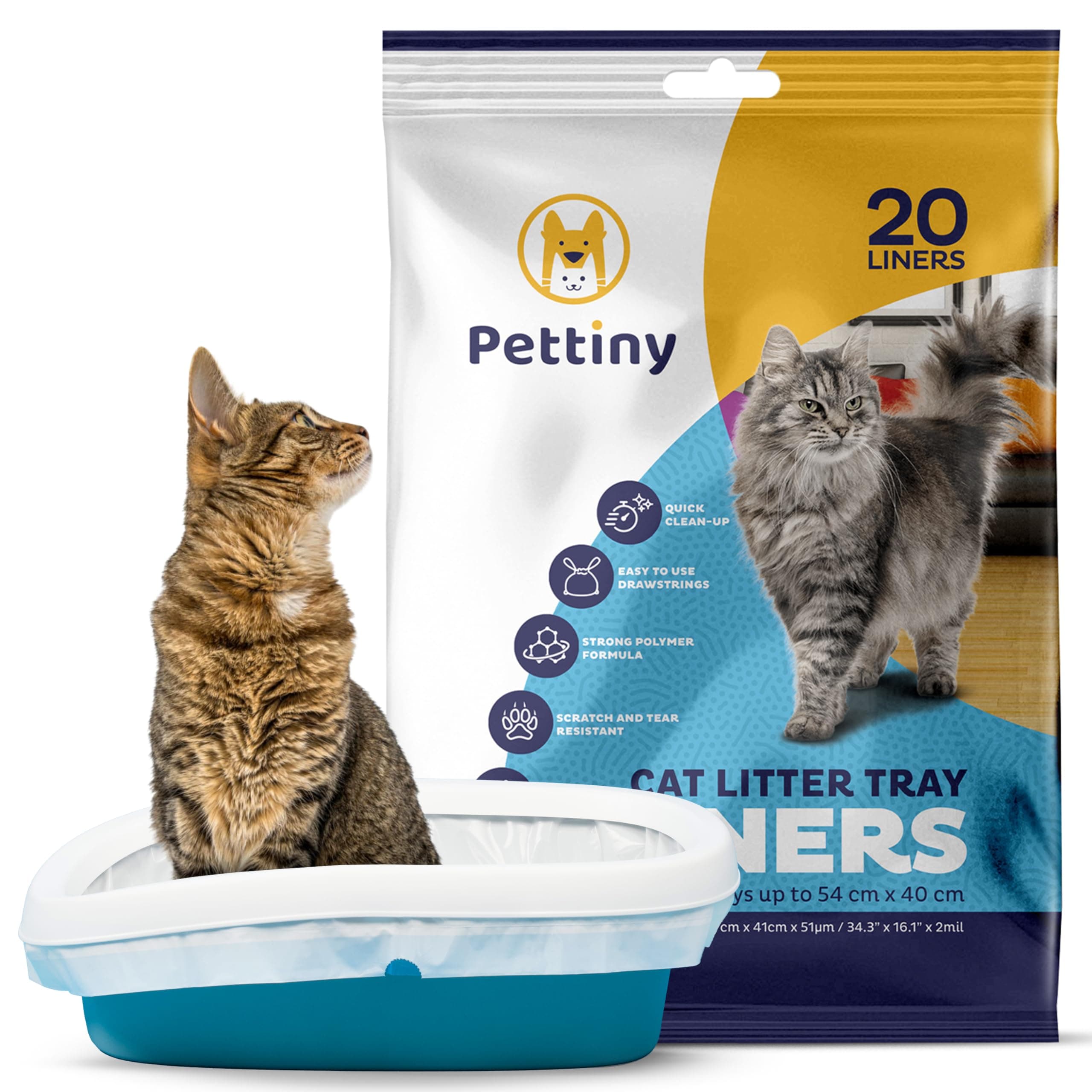20 Cat Litter Box Liners with Drawstrings - Scratch Resistant Cat Litter Bags for a Medium and Large Litter Pan