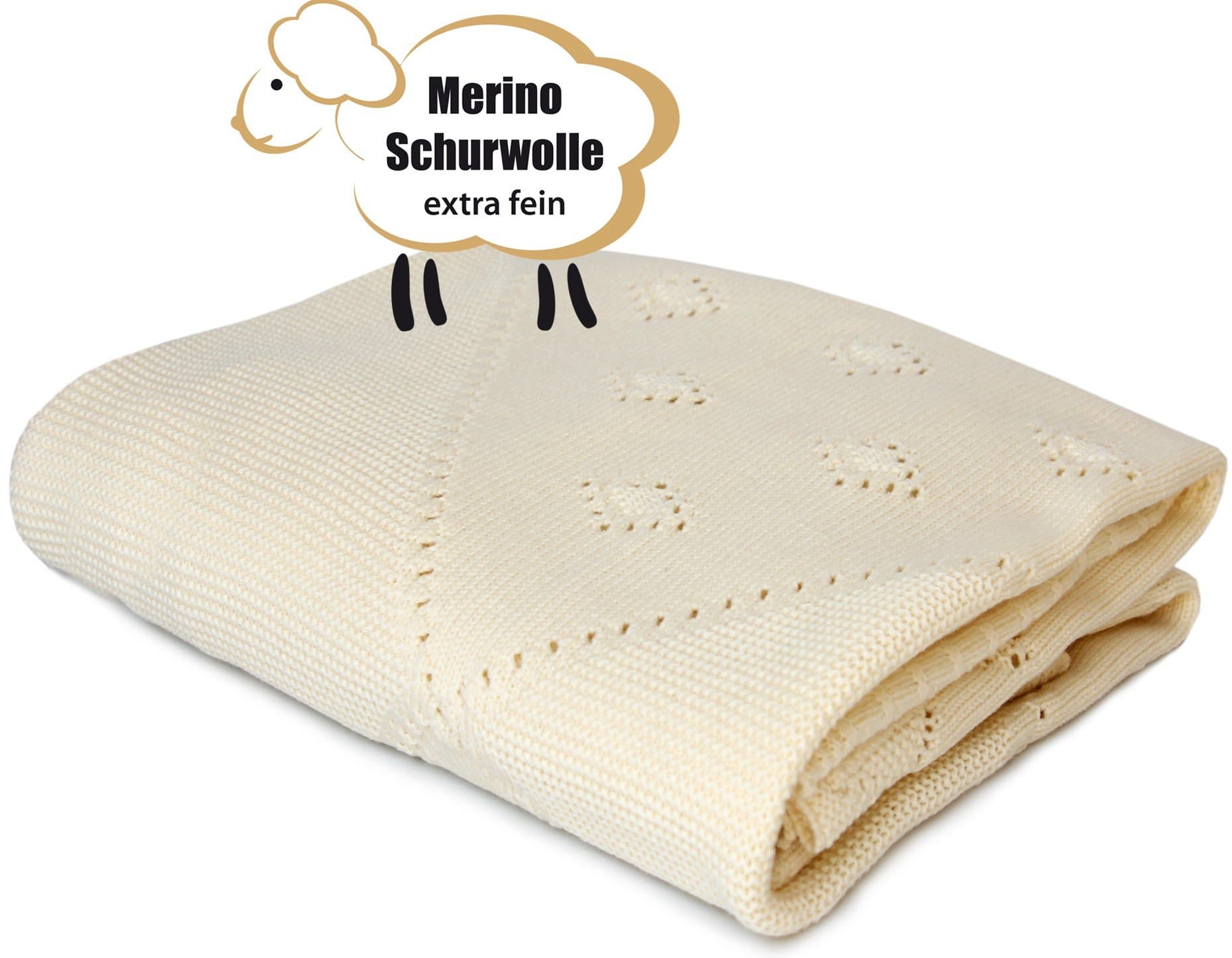 Baby Blanket 100% Organic Extra Fine Merino Wool (35.5 inch x 31.5 inch). Made in Germany.