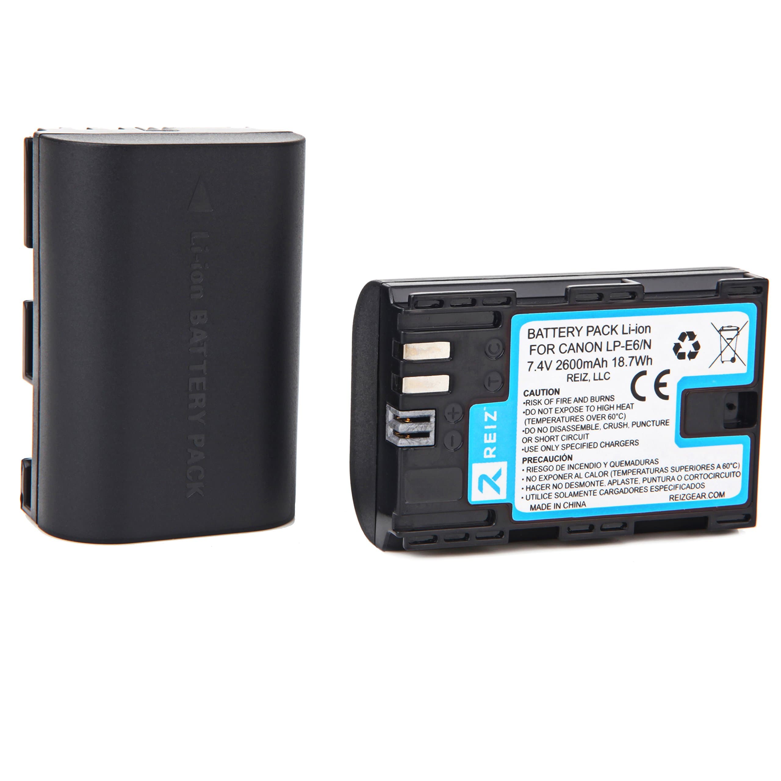 REIZ LP-E6, LP-E6N Battery for Canon 80D, 6D, 70D, 5D Mark IV, EOS R, 5D, 5D II, 5D III, 60D, 60Da, 90D, 6D II, 7D, 5Ds, 5Ds R, XC10, XC15, C700 Camera
