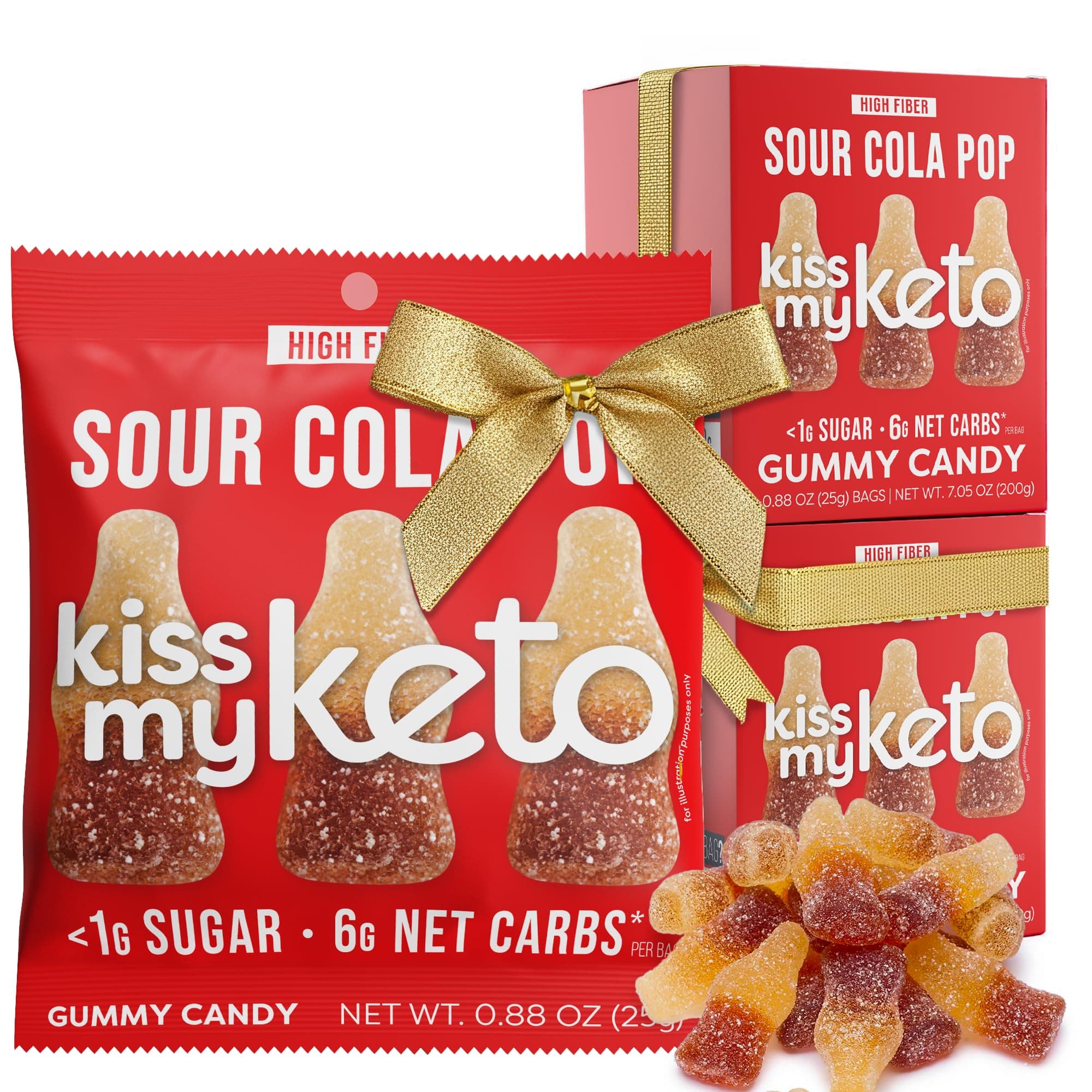 Kiss My Keto Sugar Free Gummies, Sour Cola 16-Pack – Satisfy Cravings while Staying in Ketosis – High Fiber, 6g Net Carbs, Non-GMO, Vegan, & Gluten-Free – Low-Calorie Vegan Candy