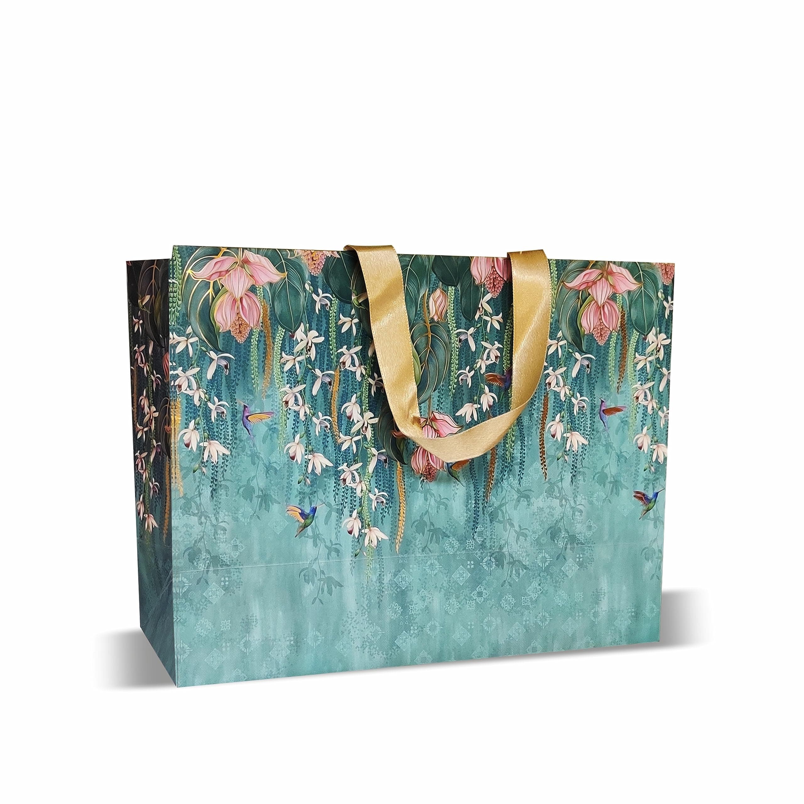 Gift Bags,Large,13(L) X 5.5(B) X 10(H) Inches,Vintage Print,Matt Finish,Gold Stamping,Pack Of 10,For All Celebrations,With Paper Gift Tags-Premium Collection(10)