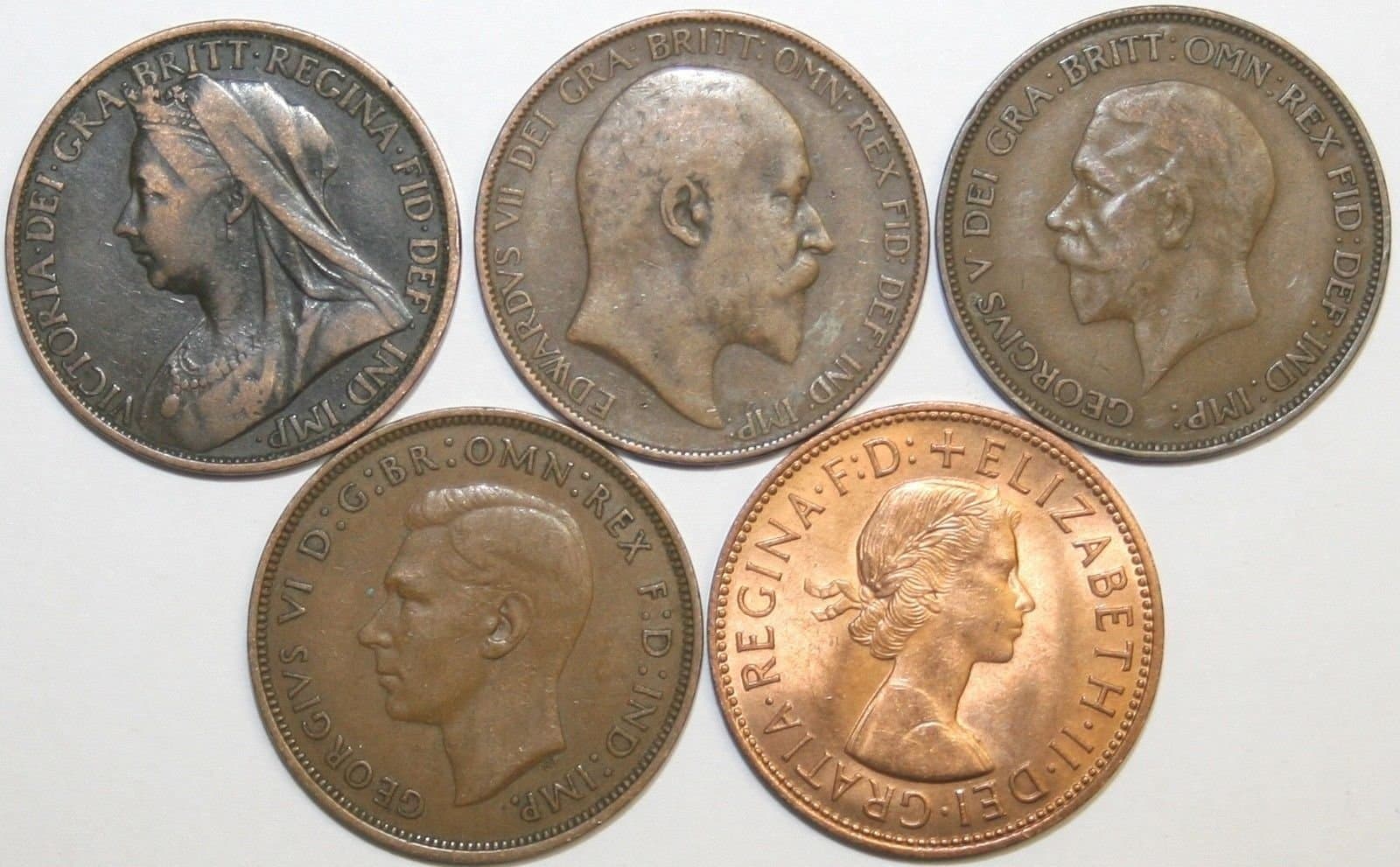 Kings & Queens Complete Penny Set One From Each Reign Victoria to Elizabeth II