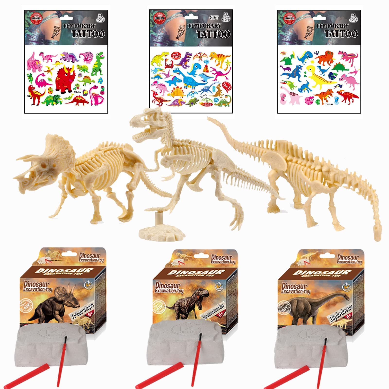 Dinosaur Excavation Kits for Kids,Dino Dig Kits T-Rex,Triceratops and Diplodocus,Dinosaur Fossil Excavation Kits,Children's Popular Science Education Toys - Dinosaur DIY Toys（Three-Piece Suit）