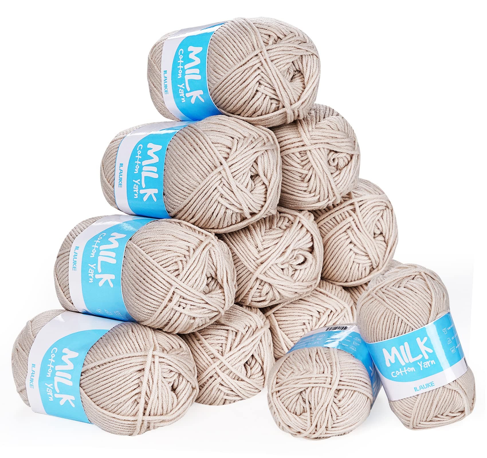 ilauke Knitting Wool 12X50g, ilauke Acrylic Crochet Yarn for Knitting, Double Knitting Yarn 1200m Baby Wool Super Soft for Blankets, Baby Clothes Handcrafts (Creamy Latte)
