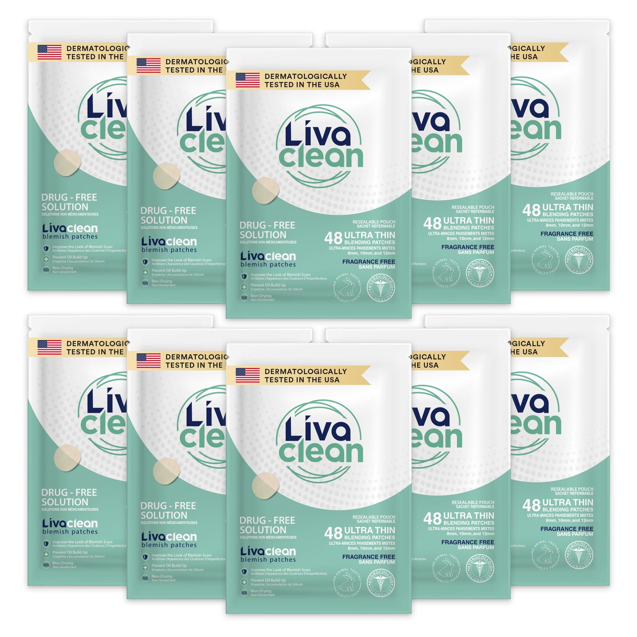 LivaClean480 CT (10 PK) Hydrocolloid Pimple Patches - Pimple Patches for Face, Pimple Patch for Face, Blemish Patches, Zit Patches for Face, Hydrocolloid Patches for Face, Zit Patch, Pimple Dots