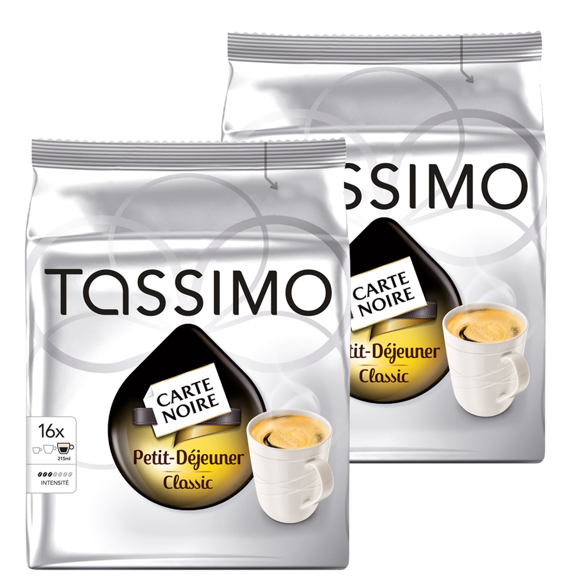 Tassimo Carte Noire Petit Dejeuner, Rainforest Alliance Vérifié, Lot de 2, 2 x 16 T-Discs