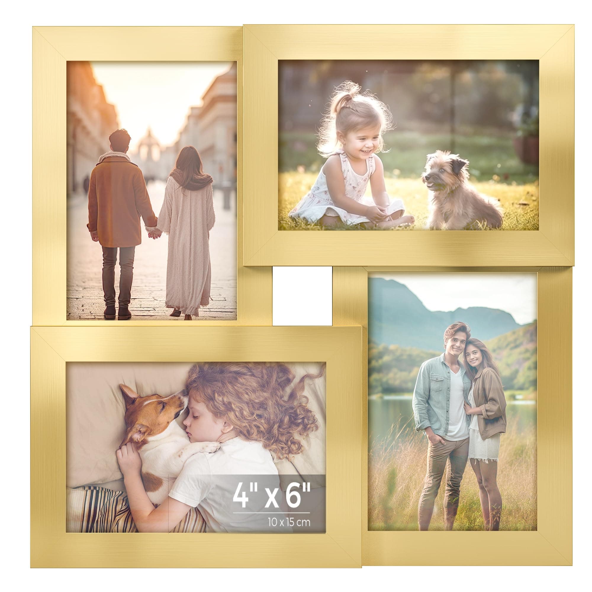 SONGMICS 4x6 Collage Picture Frames, Family Photo Collage Frame Set of 4 for Wall Decor, Glass Front, Wall Hanging or Tabletop, Pale Gold URPF025A01