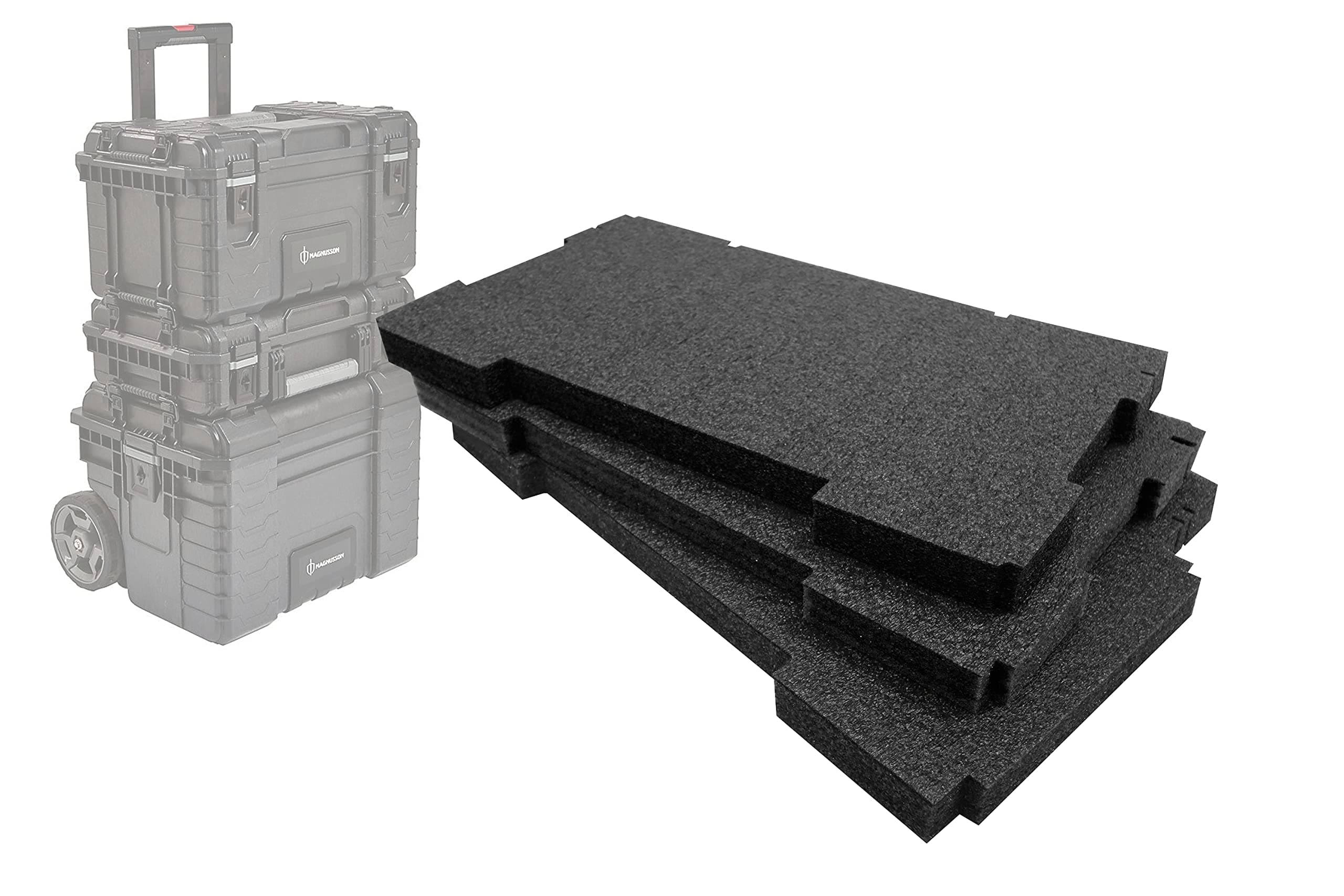 Shadow Foam Easy Peel – Foam Inserts for The Magnusson Site System – Full Stack [Black 30mm Three Pack] Top, Middle and Cart Foam Inserts for Magnusson Toolbox System | Power Tool Storage