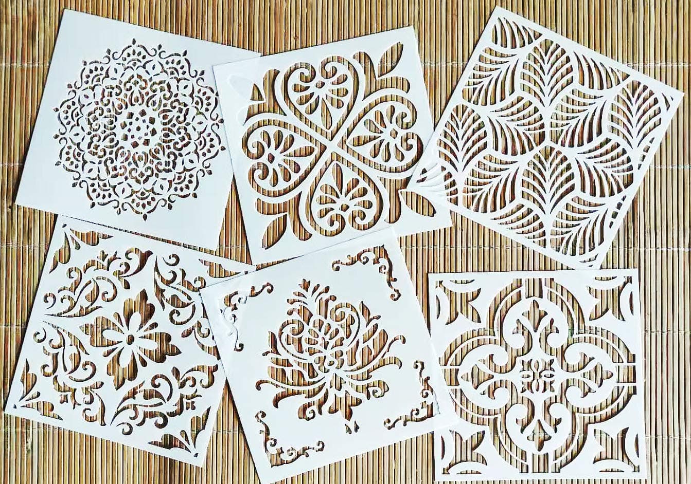 Reusable Stencil Laser Cut Painting Template Floor Wall Tile Fabric Furniture Stencils Mandala Painting Stencils Set of 6 (6x6 inch)