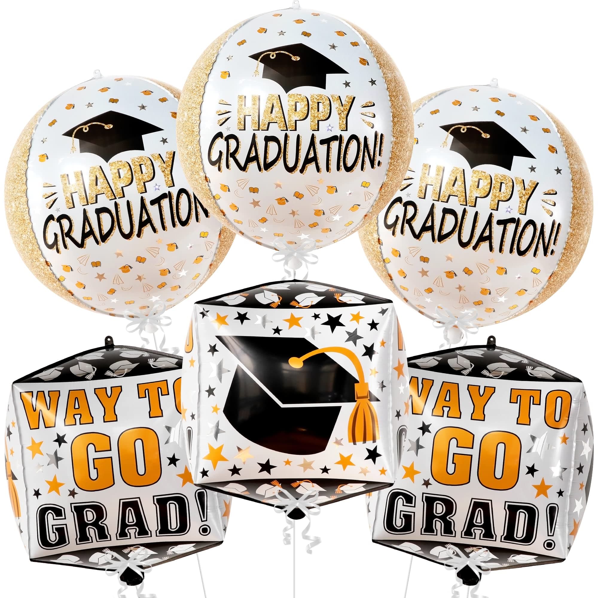 Big, Happy Graduation Balloons 2022 - 22 Inch, Pack of 6 | Way To Go Grad Foil Balloon for Graduation Party Decorations 2022 | Congrats Grad Balloons for Black and White Graduation Decorations 2022