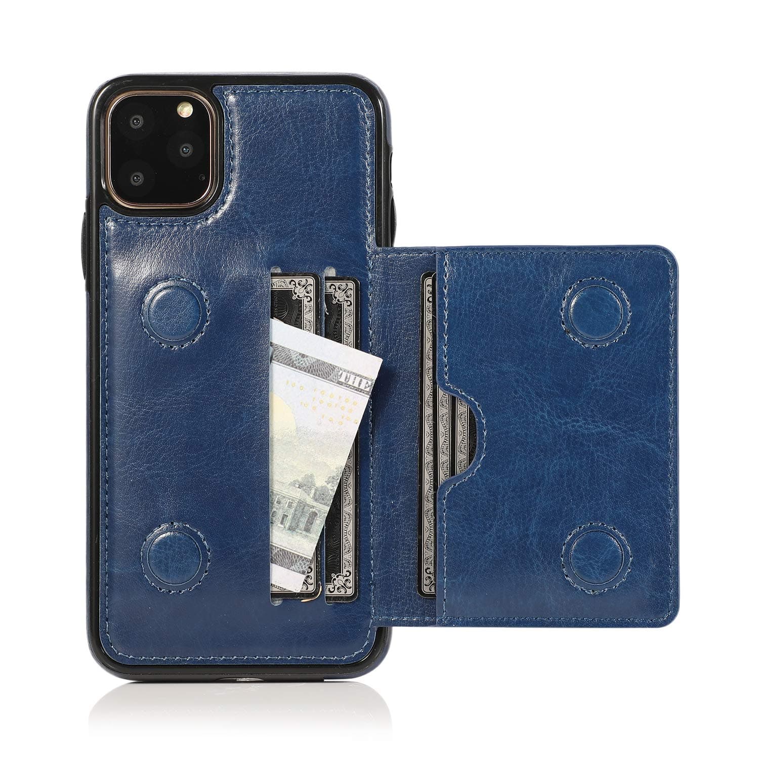 EYZUTAKCard Slot Holder Wallet Case for iPhone 11 Pro Max 6.5 inch 2019, Premium PU Leather Case Kickstand with Hidden Magnetic Closure Flip Durable Shockproof Protective Cover - Blue