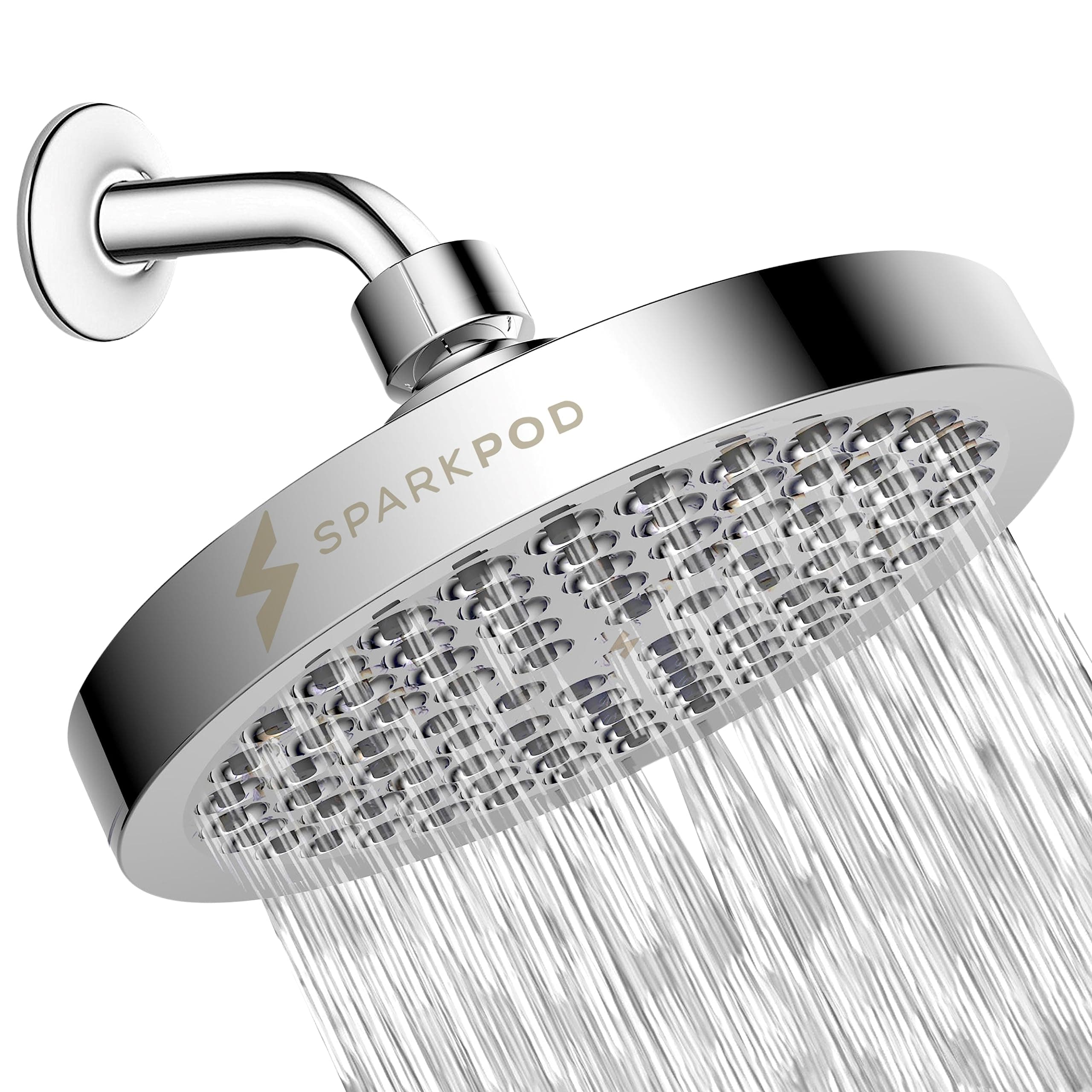 SparkPod Shower Head - High Pressure Rain - Premium Quality Luxury Design - Easy Clean Adjustable Replacement for Your Bathroom Shower Heads (Luxury Polished Chrome, 6 Inch Round)