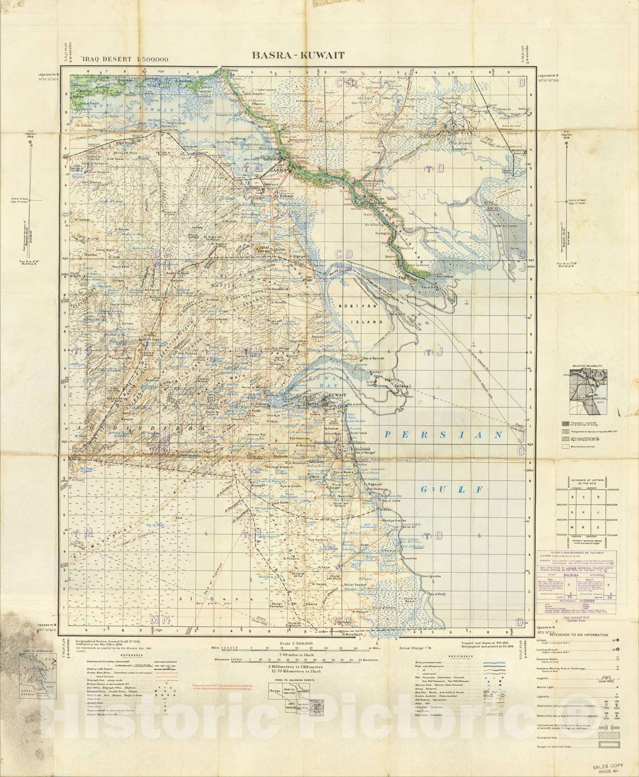 Historic Map : Basra-Kuwait (Air Ministry, Mar. 1948), 0, Geographical Section, War Office (UK), Vintage Wall Art : 20in x 24in
