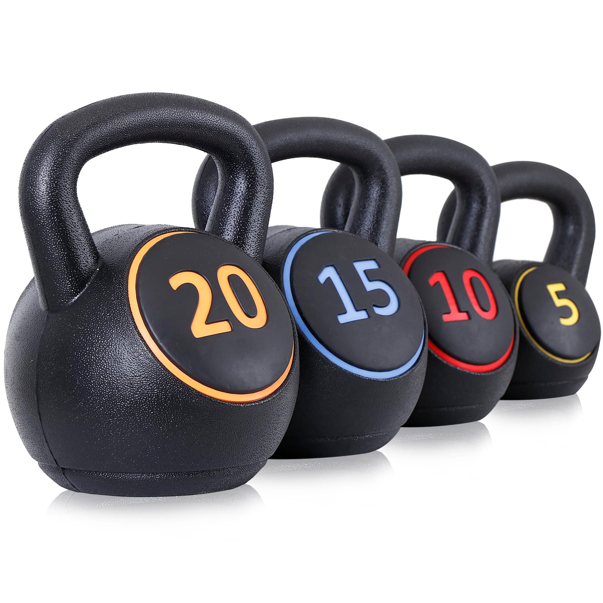 F2C Kettlebell Sets 4 Piece Strength Training KettleBells Weight Set 5lb, 10lb, 15lb, 20lb HDPE Coated Concrete Kettle bell Core Training or Women & Men for Full Body Workout & Exercise Fitness