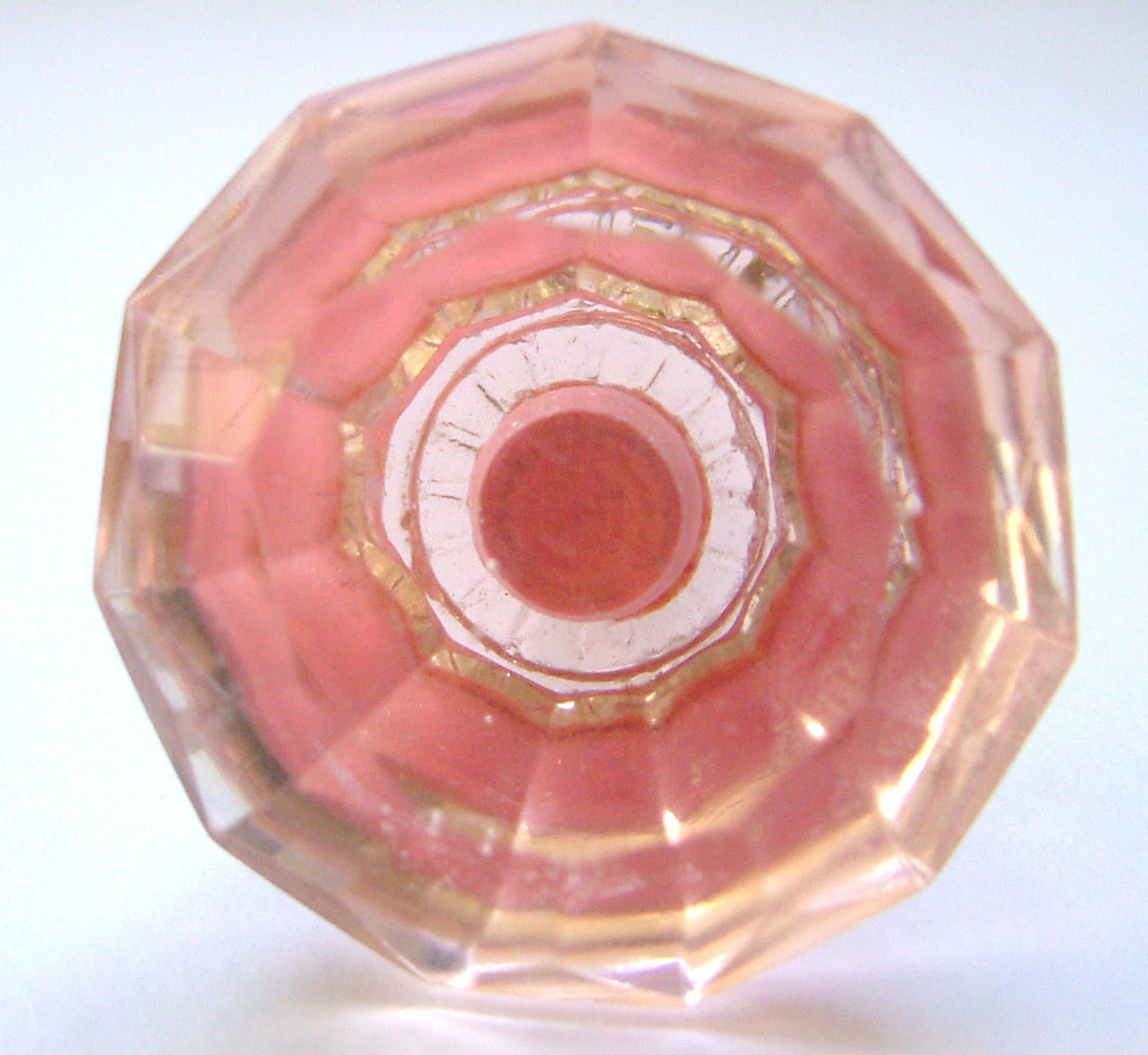 Peter Sharpe Small pink cut glass drawer & cupboard pulls (knobs)