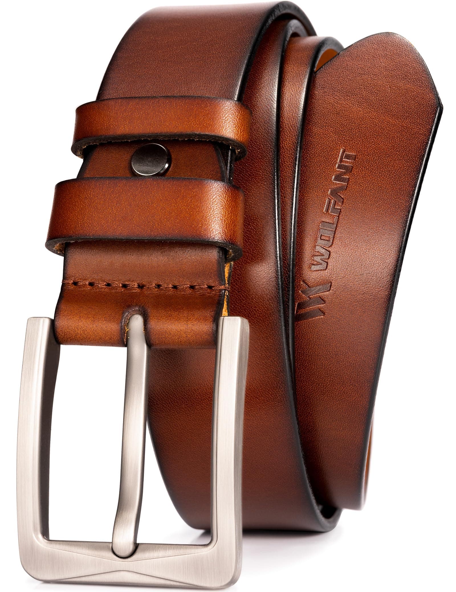 WOLFANT 1.5" Full Grain Leather Belt for Men in Gift Box,100% Italian Real Solid Leather