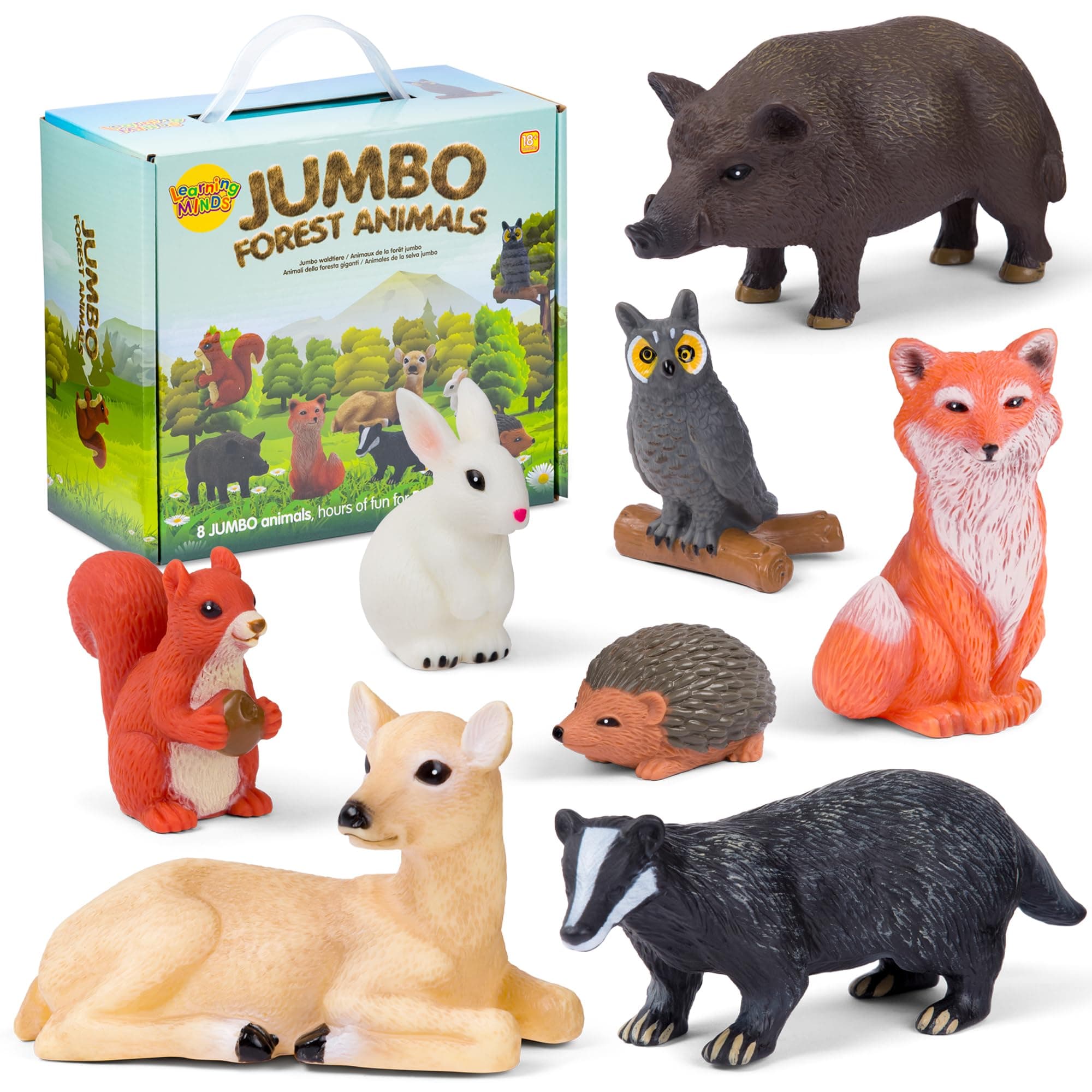 Learning Minds Set of 8 Jumbo Forest Animal Figures - Woodland Animals for Toddlers Age 1-3 - Toy for Kids Age 18 Months Plus - Wild Animal Toys for Kids 1,2,3 Years Old