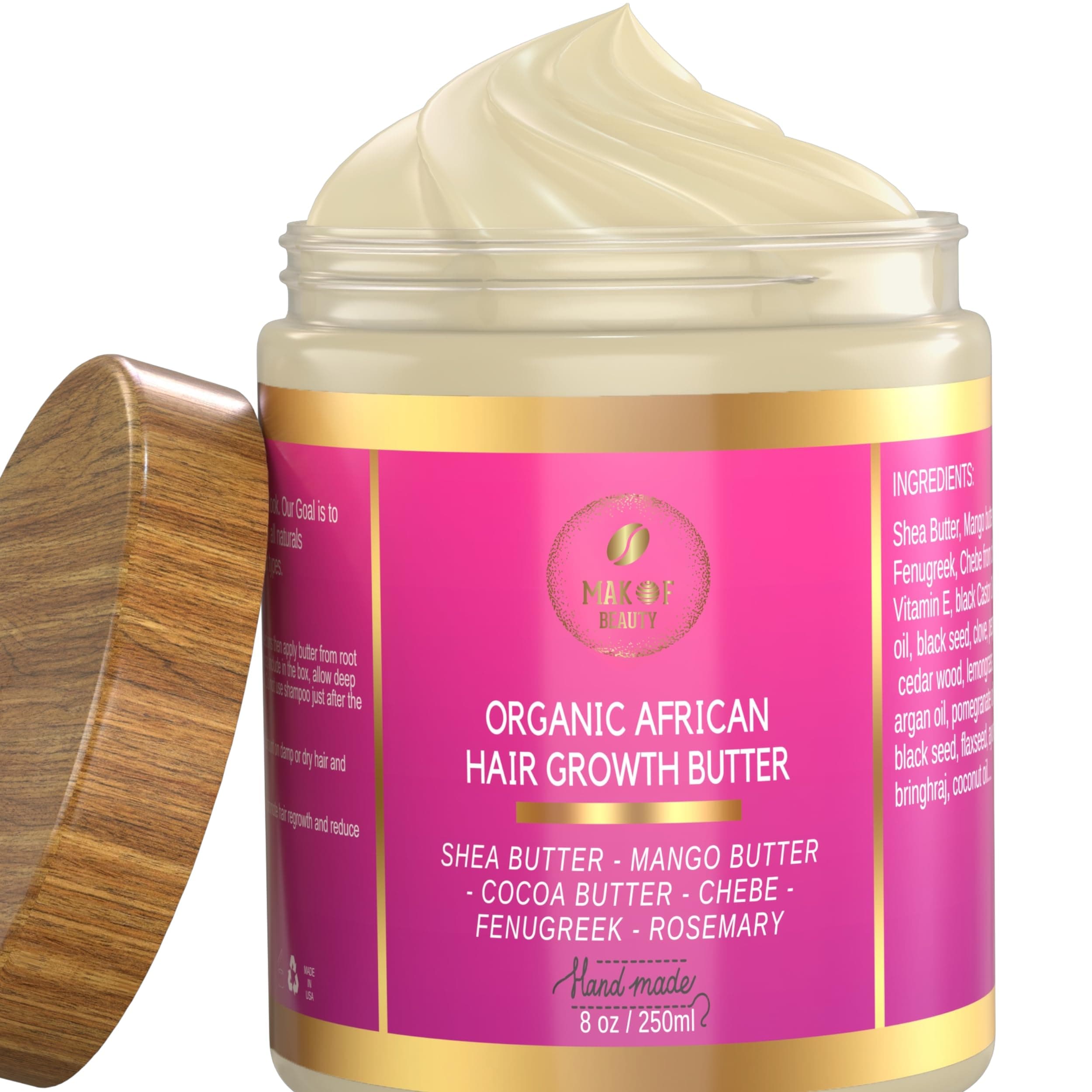 Chebe Hair Growth and Thickening Butter - Ayurvedic Deep Conditioner with Shea, Cocoa, Mango Butter, Fenugreek, and Rosemary for All Hair Types, 8 oz