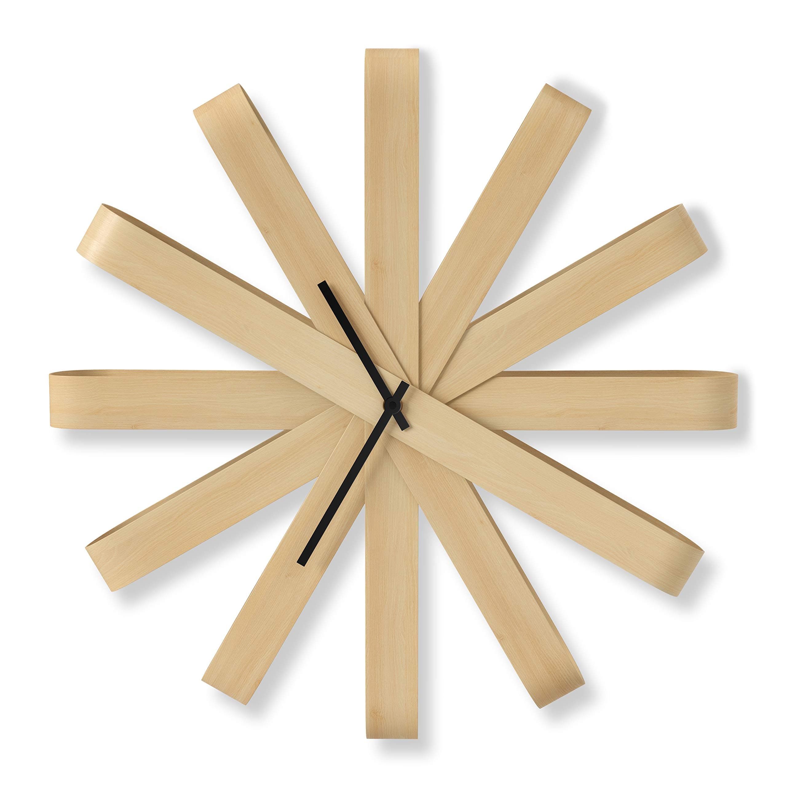 Umbra Ribbonwood Large Modern 20.25" Wall Clock, Silent Non Ticking Battery Operated Quartz Movement, Natural Wood