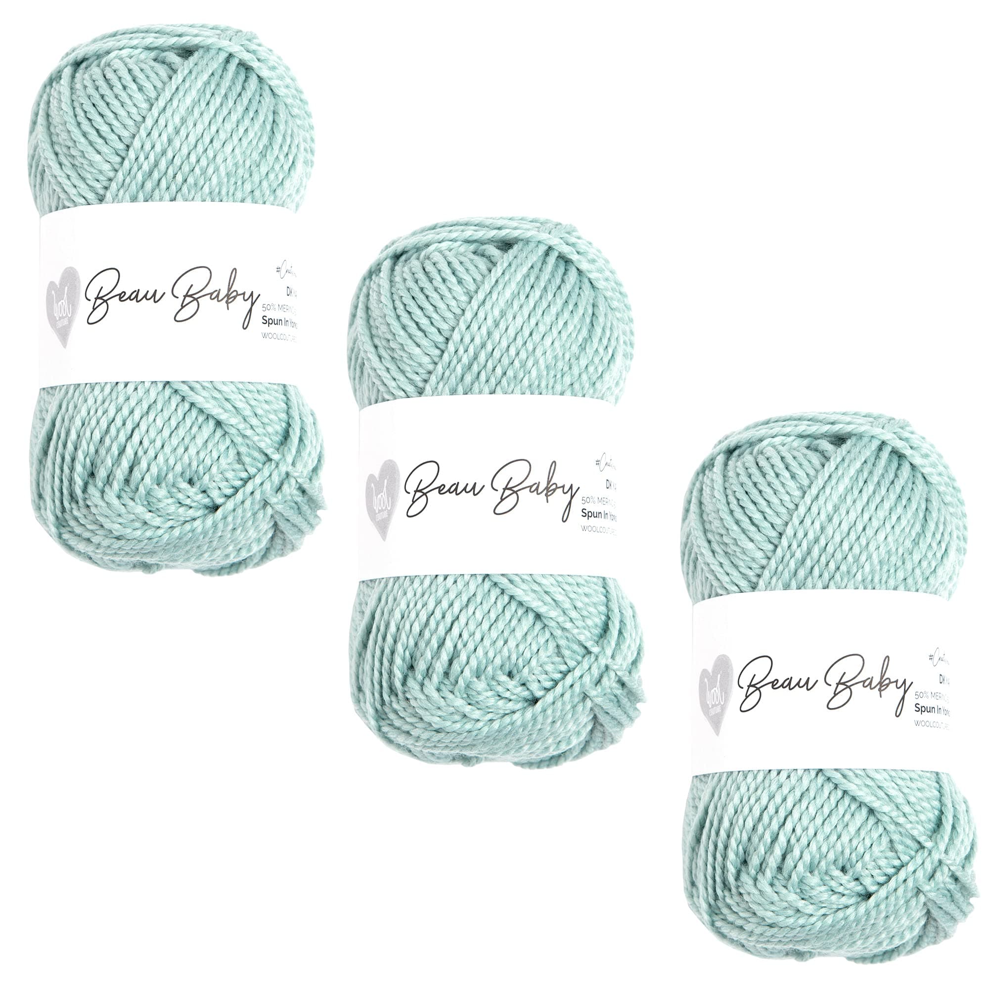 Wool Couture, Beau Baby DK Yarn - Double Knitted, Wool and Acrylic Blend - Teal Green, 50g Ball - 3-Pack
