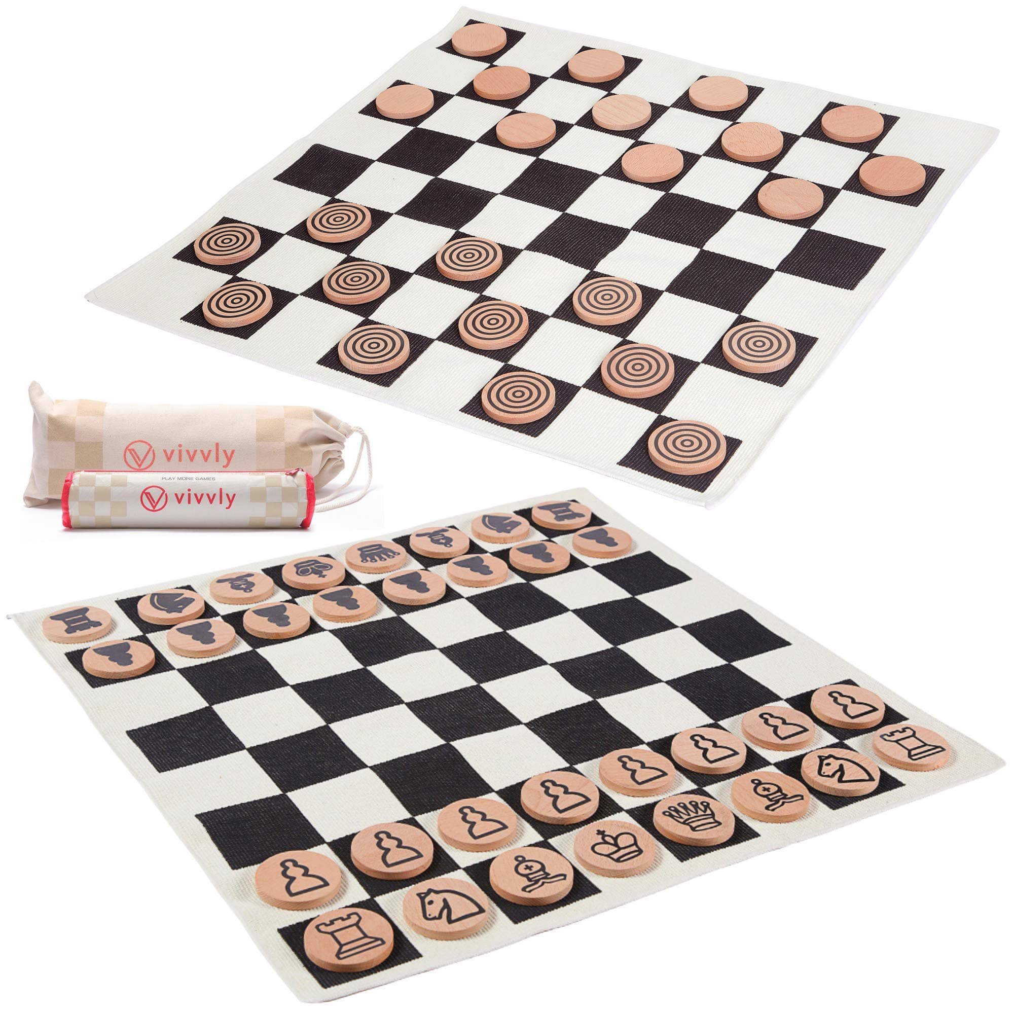 4-in-1 Giant Checkers Game for Kids. Giant Chess Set for Kids & Jumbo Checkers Game Rug. Giant Chess Checkers Board Game for Adults with 2 Giant Tic Tac Toe Games