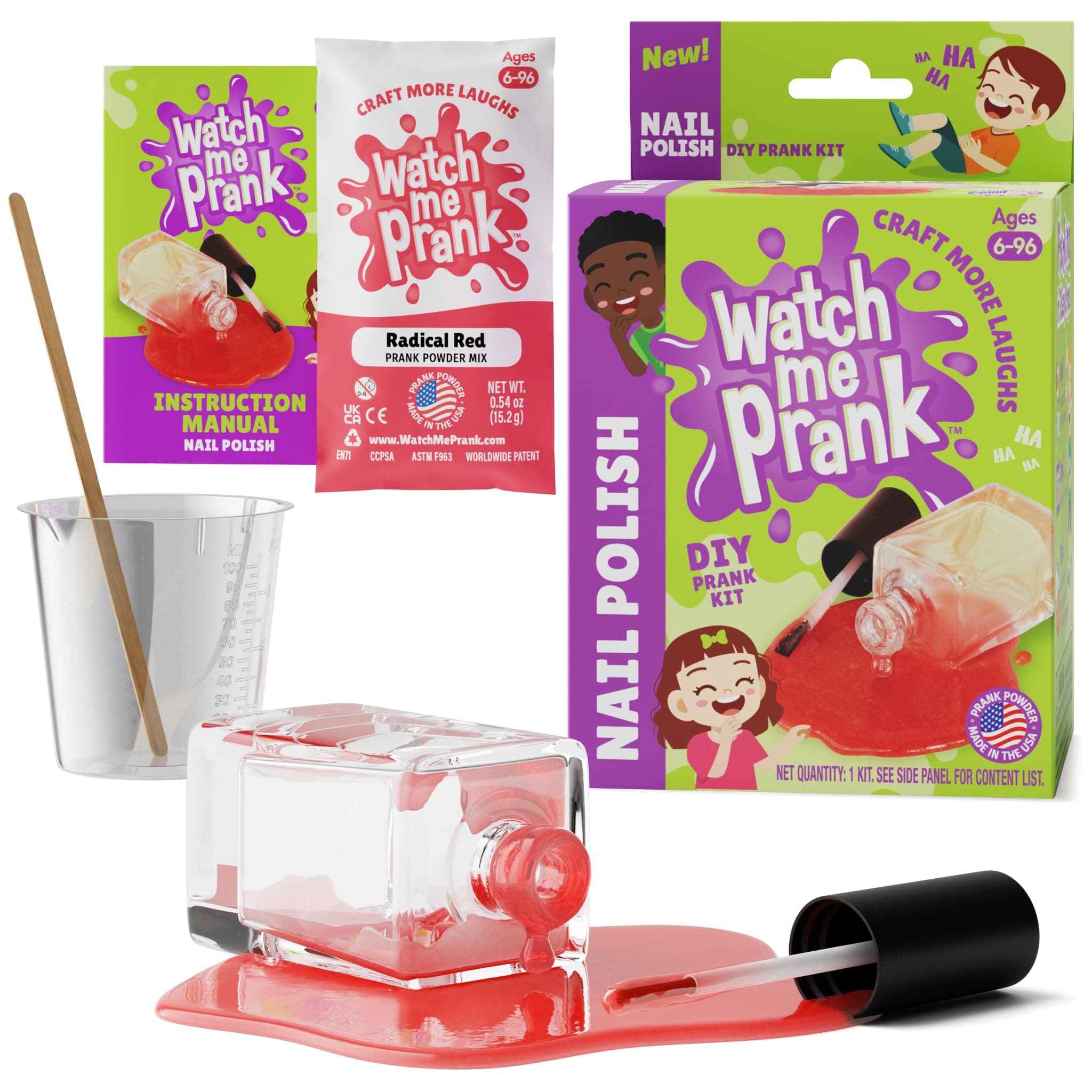 WatchMePrank Nail Polish Prank Kit | Authentic Fake Nail Polish Spill |Pranks for Kids | Adult Pranks | Prank Gift Box | Suitable for Ages 6 to 96 | DIY Prank Toys | Powder Spill Made in USA