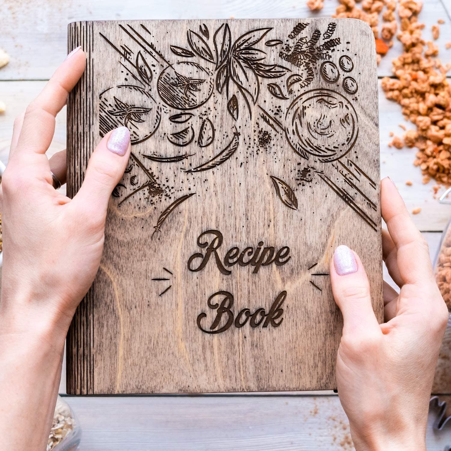 ENJOY THE WOOD Personalized Recipe Book Binder - Wooden Blank Family Cookbook Journal to Write in Your Own Recipes - Customized Recipe Binder, Recipe Books to Write in Hardcover (Large (A4), Tomatoes)