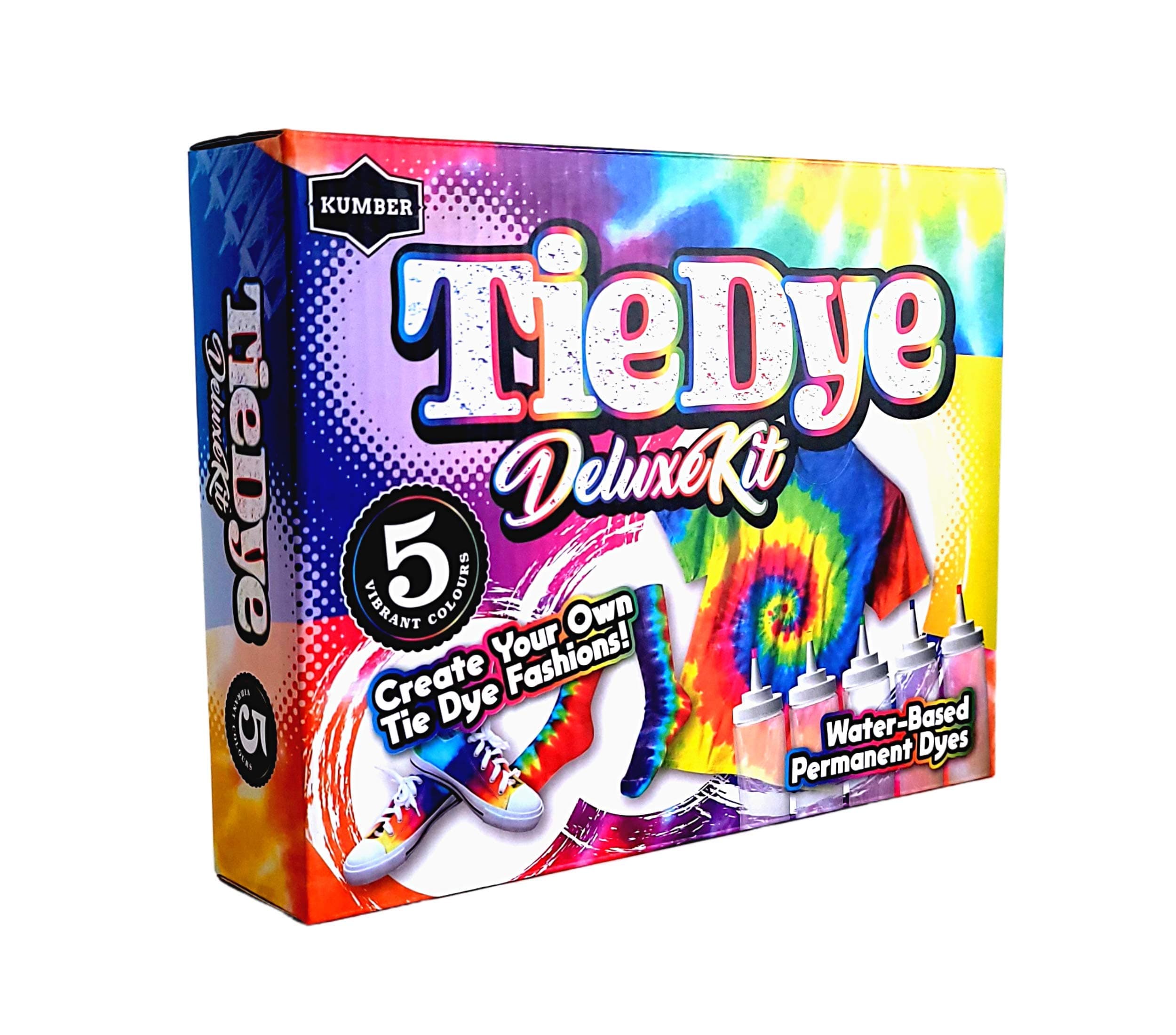 Tie Dye Kit Kids - 5 Colours with Extra Dye Powder, Rubber Bands, Gloves and Funnel - Art and Craft Set for Dyeing Clothes, Creative Games & Activities - Suitable for Kids and Adults