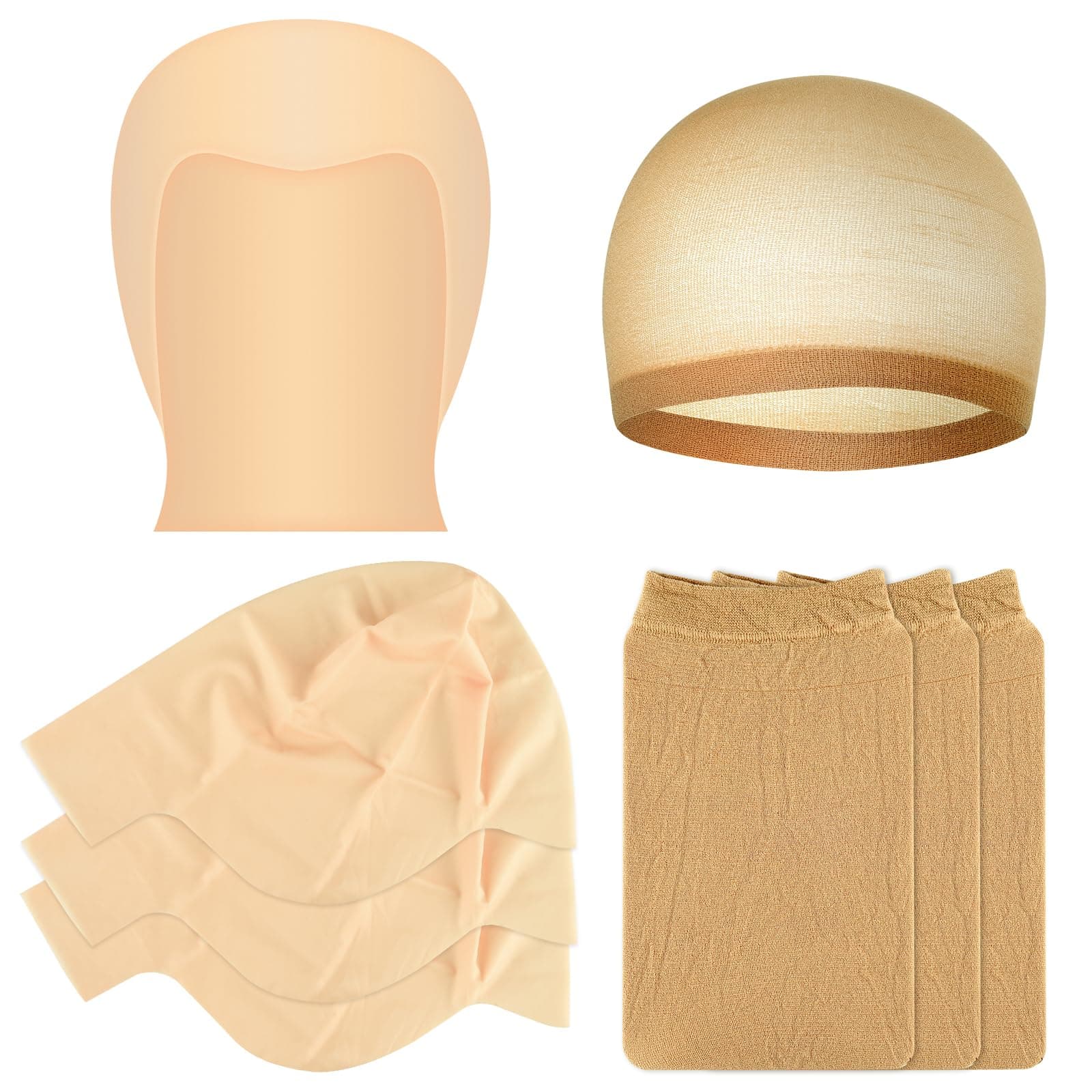 Bald Cap Halloween, 2Pcs Nylon Wig Caps 2Pcs Latex Makeup Bald Cap for Adults Women Men Costume Accessory for Theme Halloween Party Cosplay