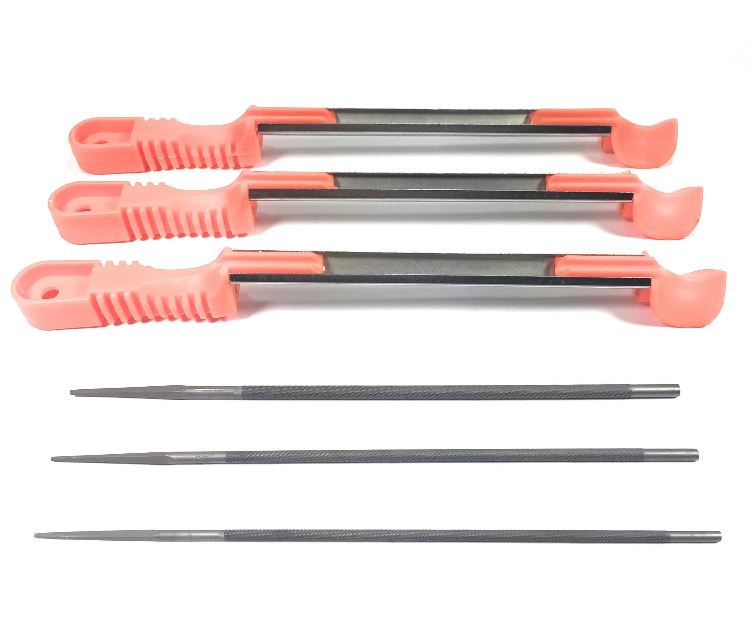 CATAUMET Chainsaw Chain Sharpener File Set With 3 Non Slip Double Safety Handle Holder Guides