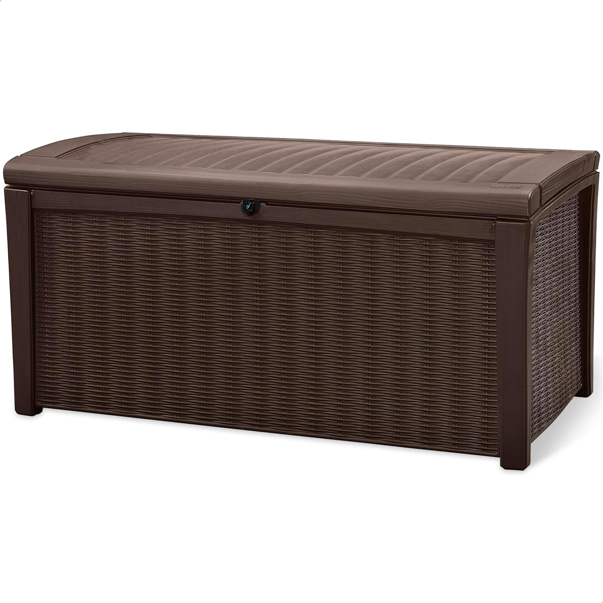Keter Borneo 110 Gallon Resin Deck Box - Organization and Storage for Patio Furniture, Outdoor Cushions, Throw Pillows, Garden Tools and Pool Toys, Brown