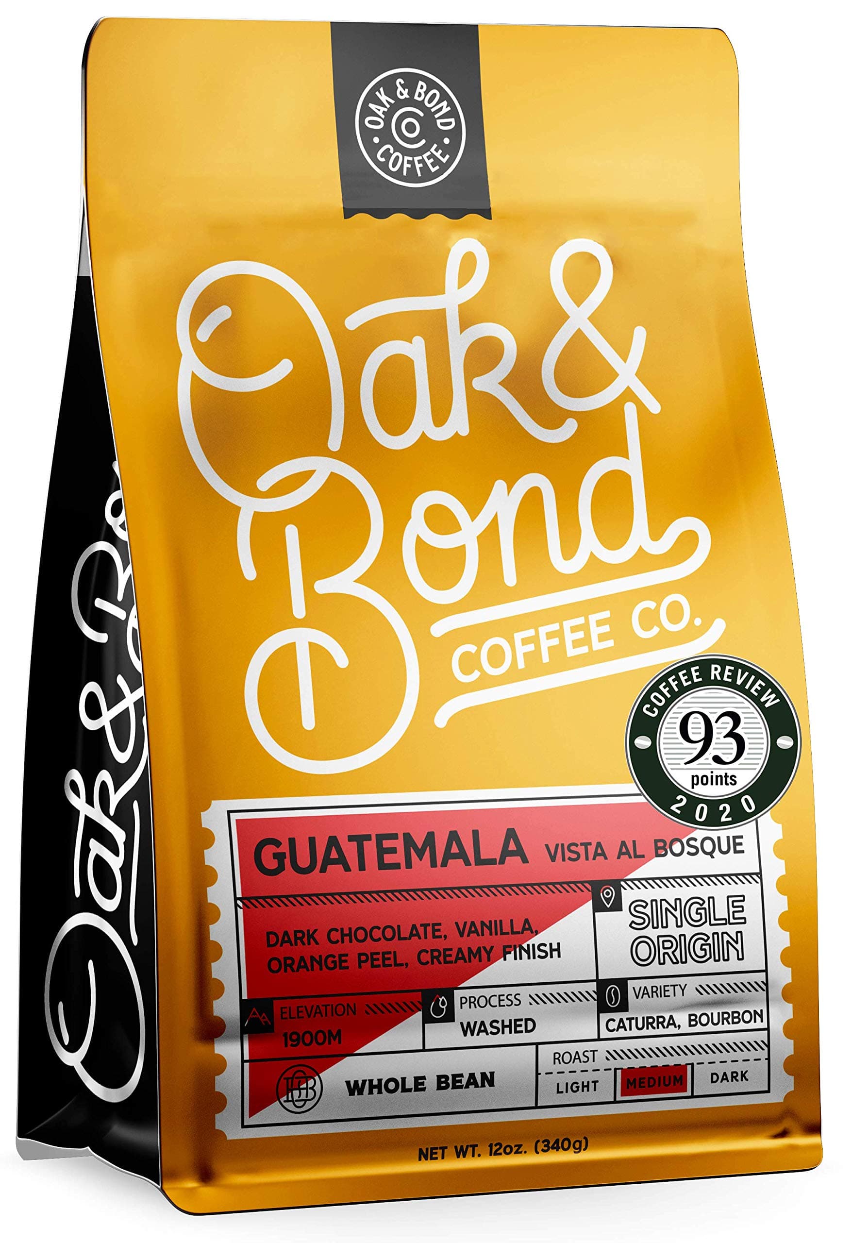 Oak & Bond Coffee Co. Guatemala Single Origin Coffee, Medium Roast, 100% Arabica, Whole Bean -12 oz. Bag