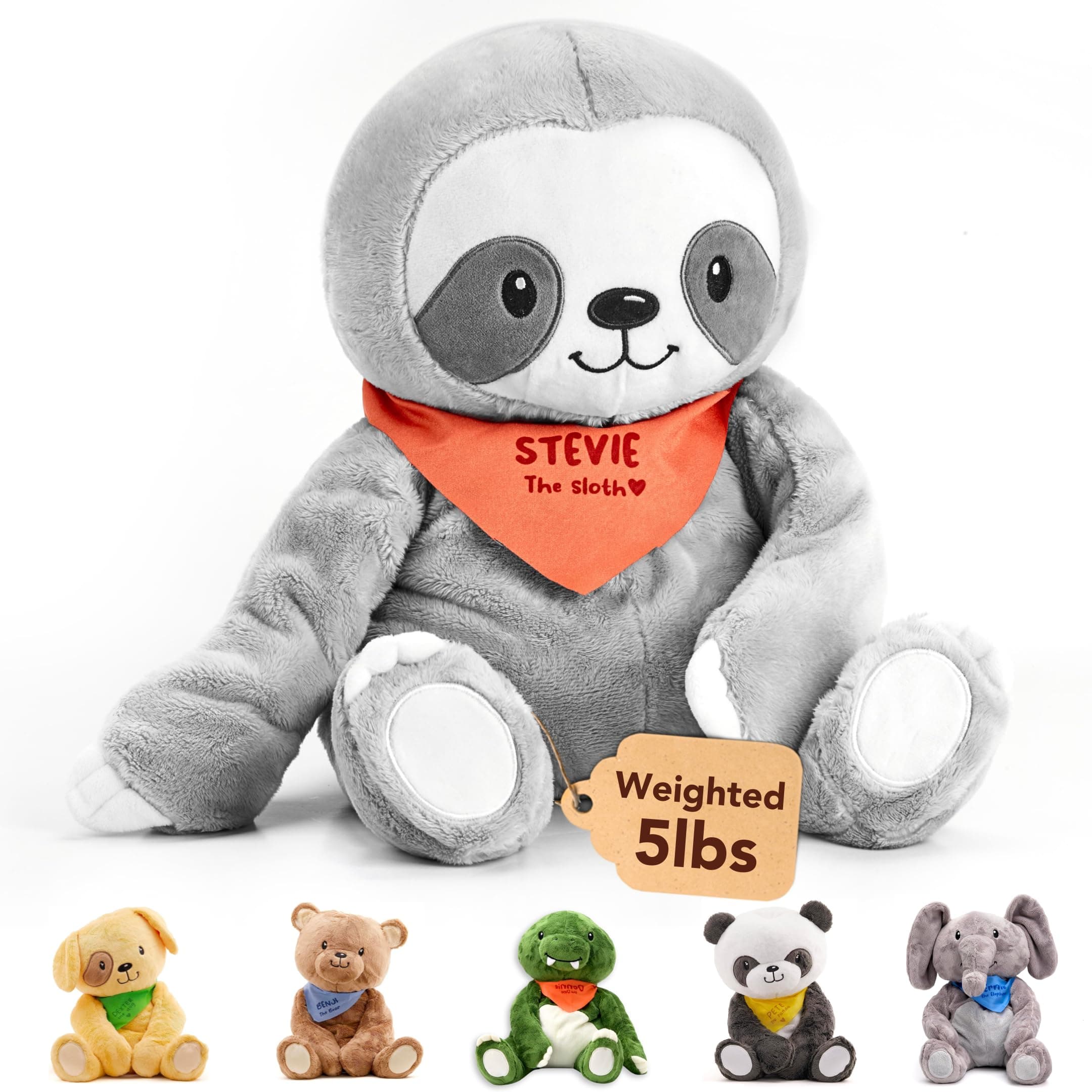Weighted Stuffed Animal, 5lb | Sensory Plush for Kids & Adults | Machine Washable Plushie w/Removable Inner | Calming Weighted Stuffed Animal for Anxiety, Stevie The Sloth