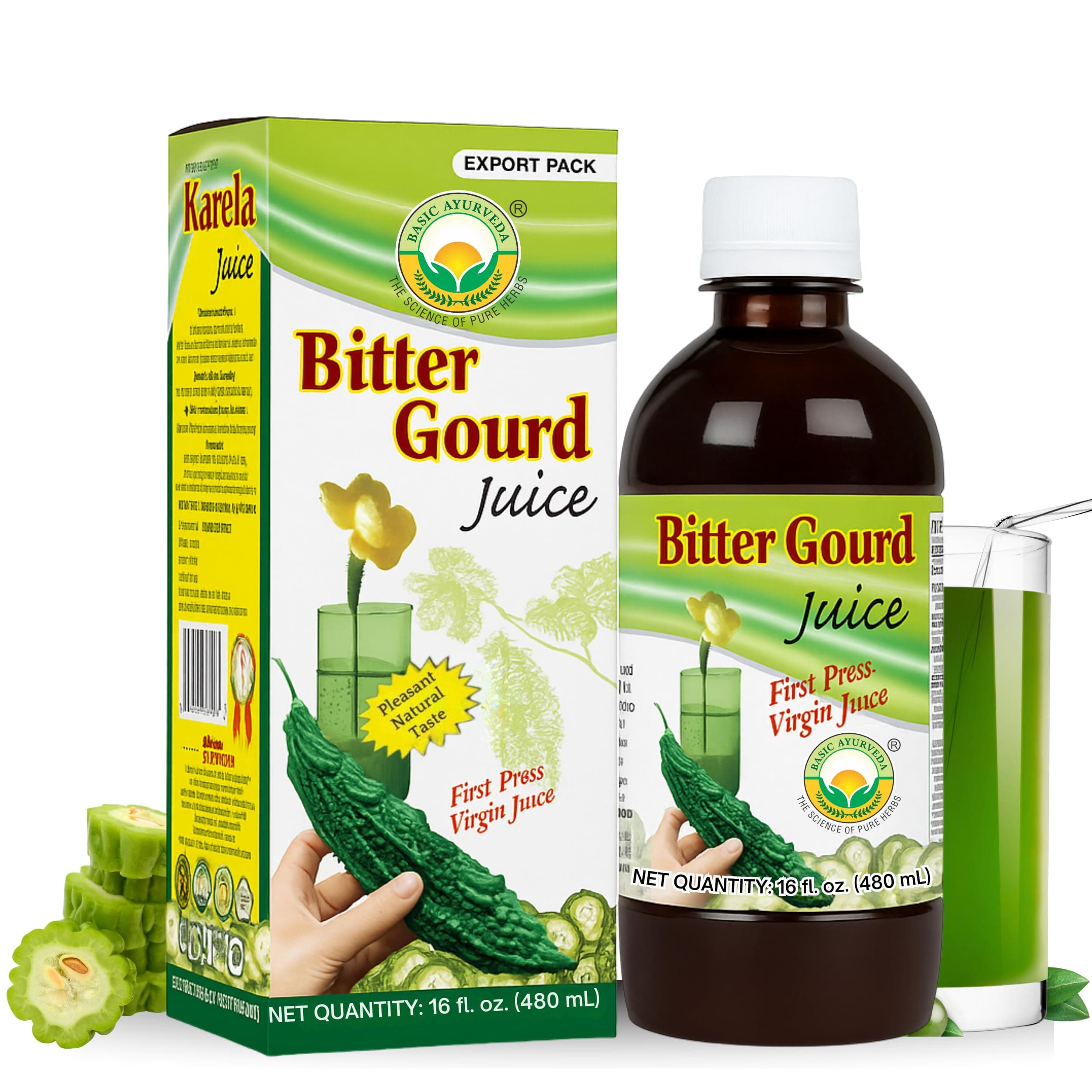 Bitter Gourd Juice | Natural Karela Drink | First Press Virgin Juice | Plant-Based, Vegan, Gluten-Free & No Added Sugar | Pleasant Natural Taste | 480ml (Pack of 1)