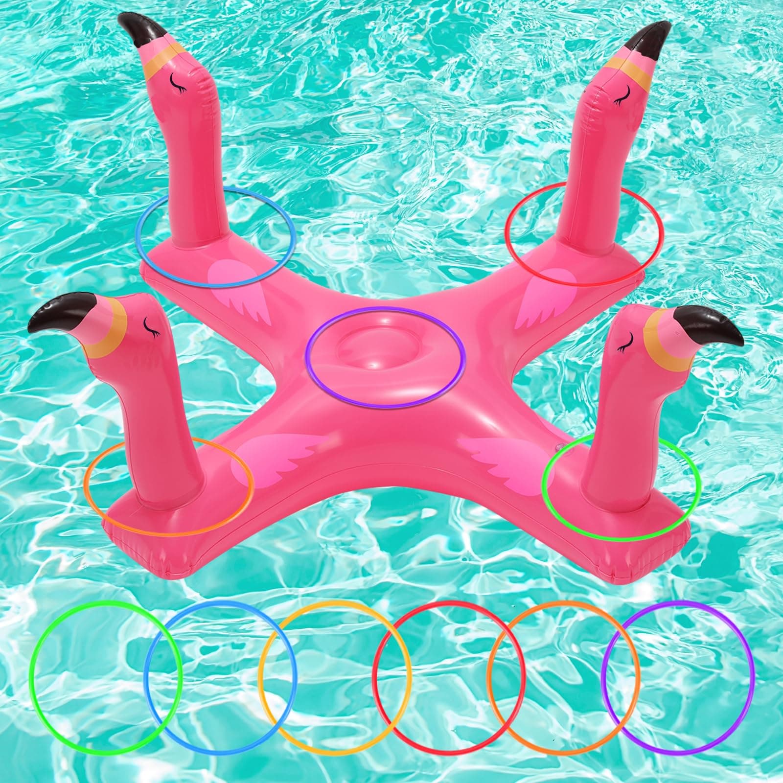Pool Toys & Pool Games, Flamingo Shark Pool Float Ring Toss - Inflatable Floating Water Game Set for Kids Ages 4-8, 8-12 and Adults, Summer Swimming Pool Party Decorations & Backyard Fun