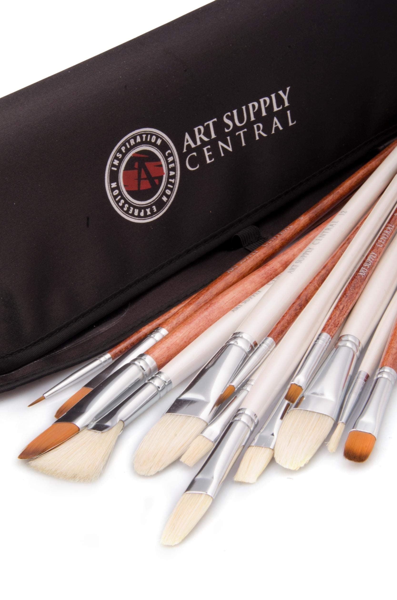 14 Piece Artist Brush Set, HandMade, 7 Natural Bristle and 6 Synthetic Brushes, No Shedding, For Oil, Acrylic and Watercolour, 1 Year Guarantee