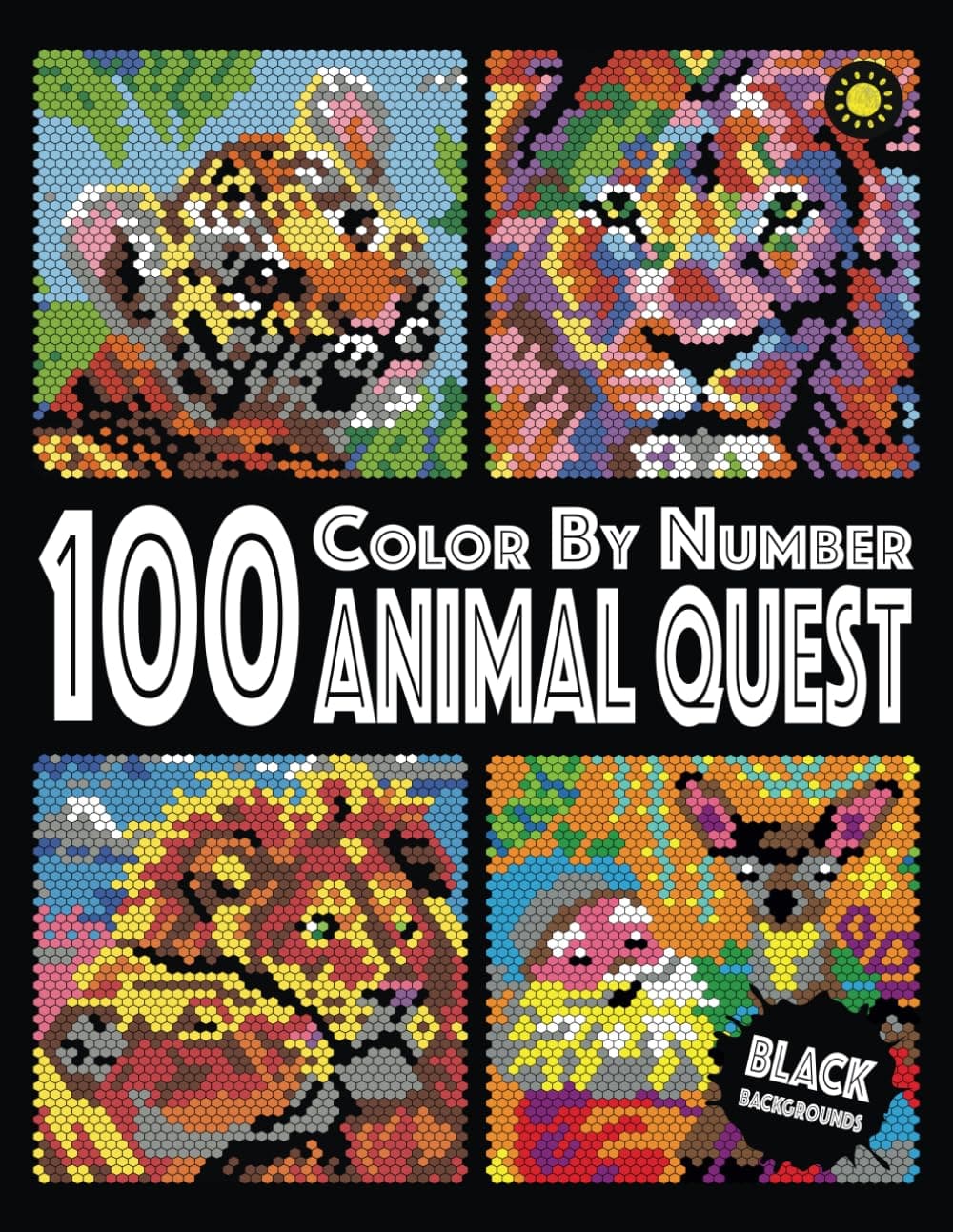 100 Animal Quest Color By Number (Black Backgrounds)